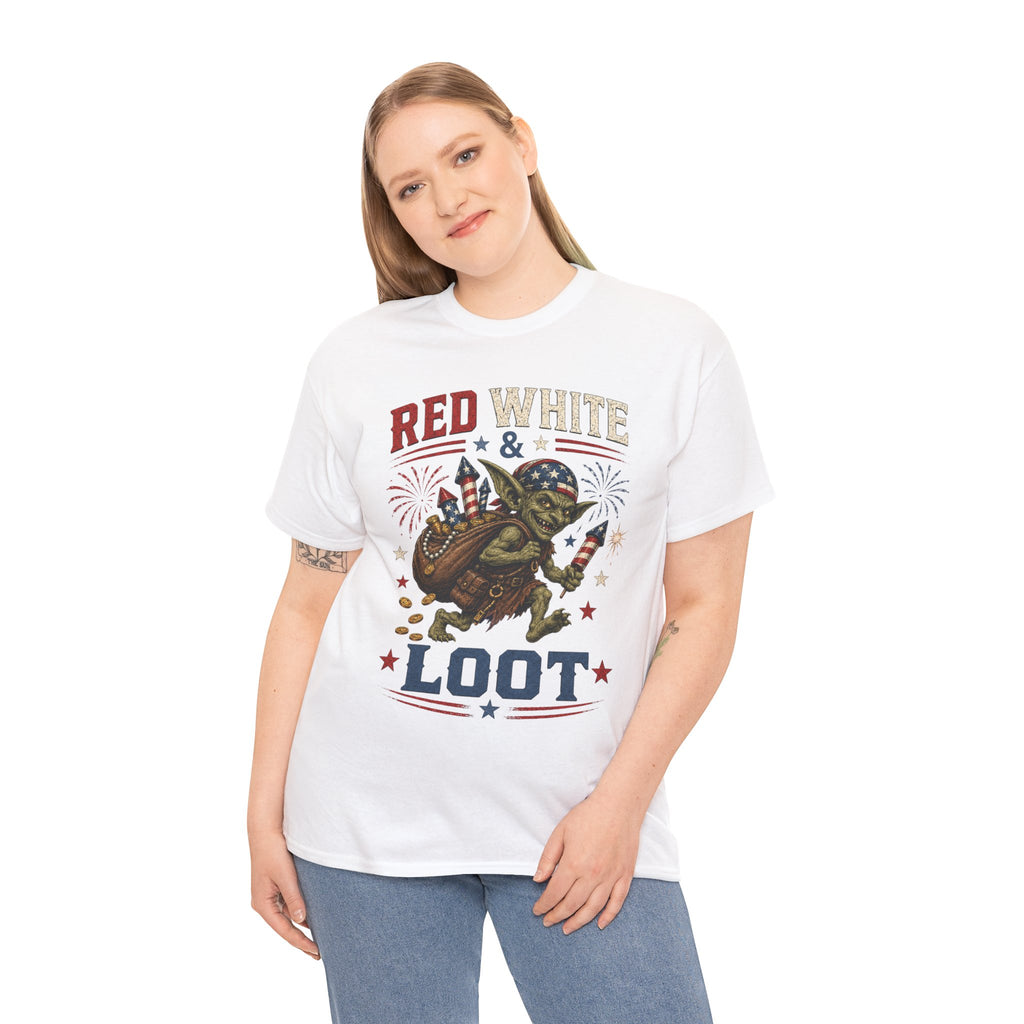 Red White & Loot Goblin Illustration Tee | Patriotic Fourth of July Shirt
