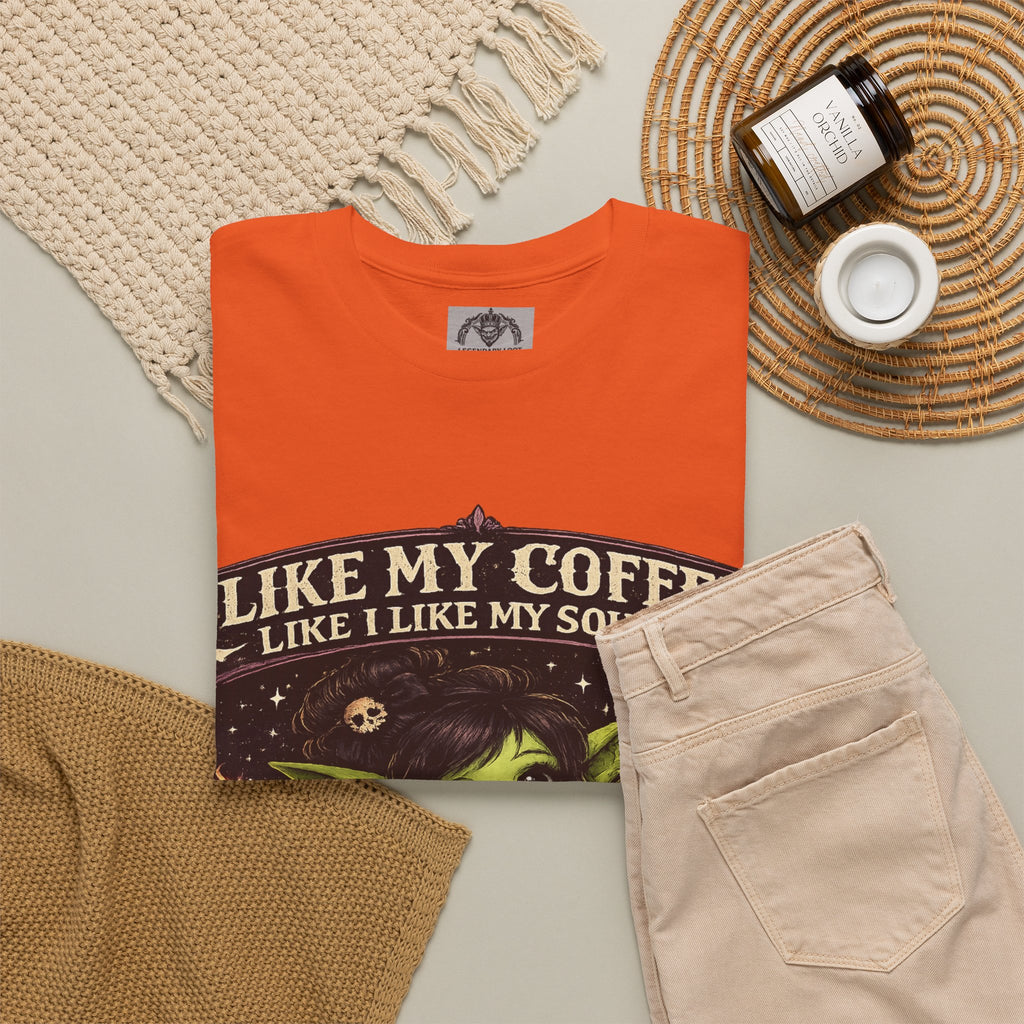 Like My Coffee Tee — "Like My Coffee Like I Like My Souls: Dark and Consumed Daily" Gothic Graphic T-Shirt