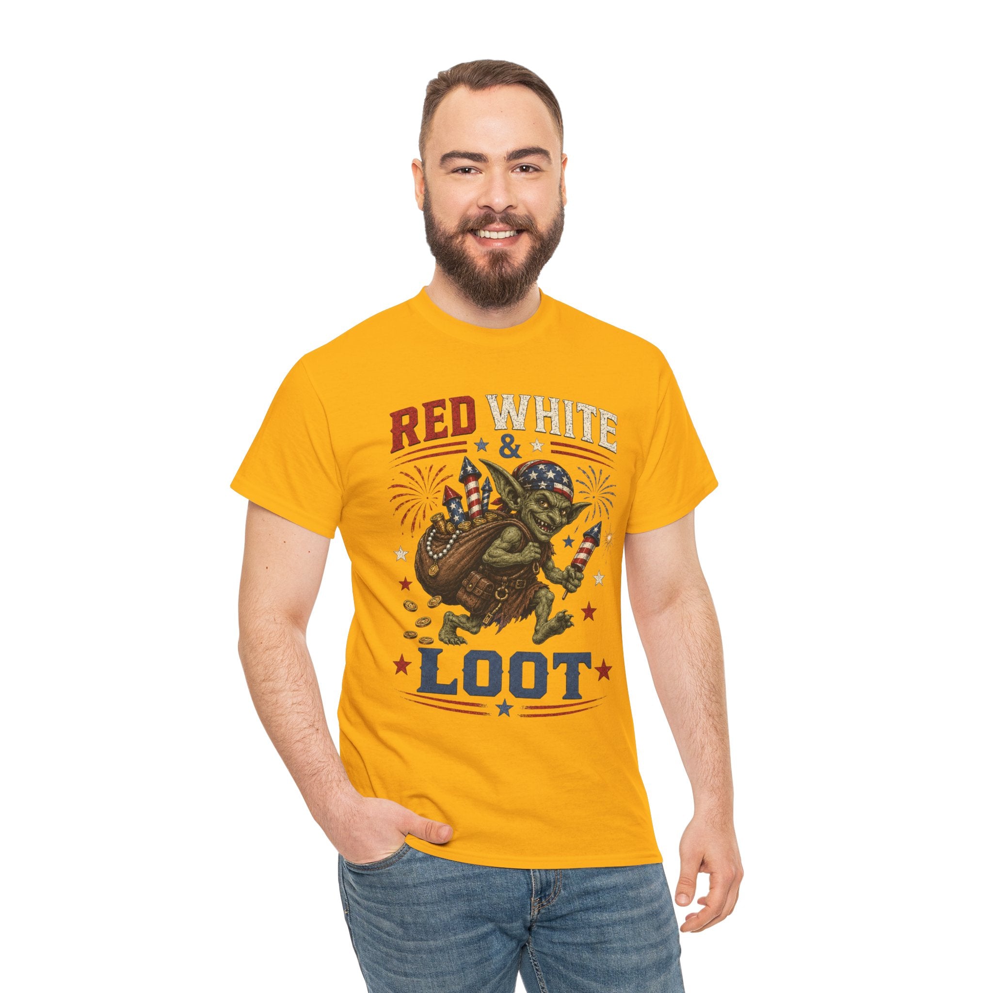 Red White & Loot Goblin Illustration Tee | Patriotic Fourth of July Shirt