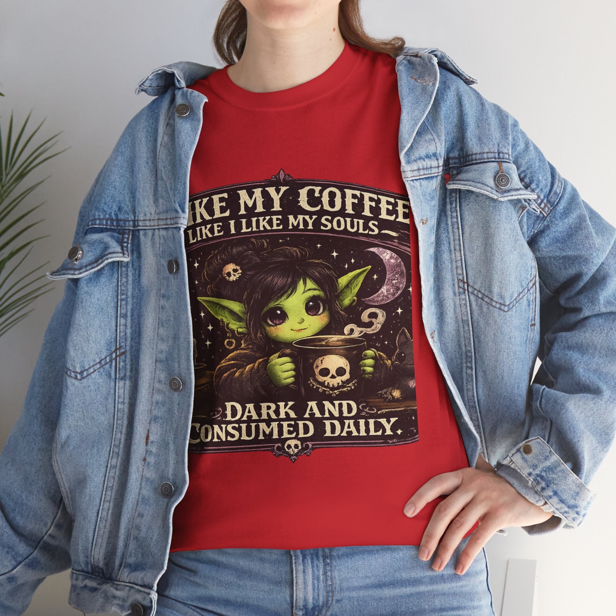 Like My Coffee Tee — "Like My Coffee Like I Like My Souls: Dark and Consumed Daily" Gothic Graphic T-Shirt