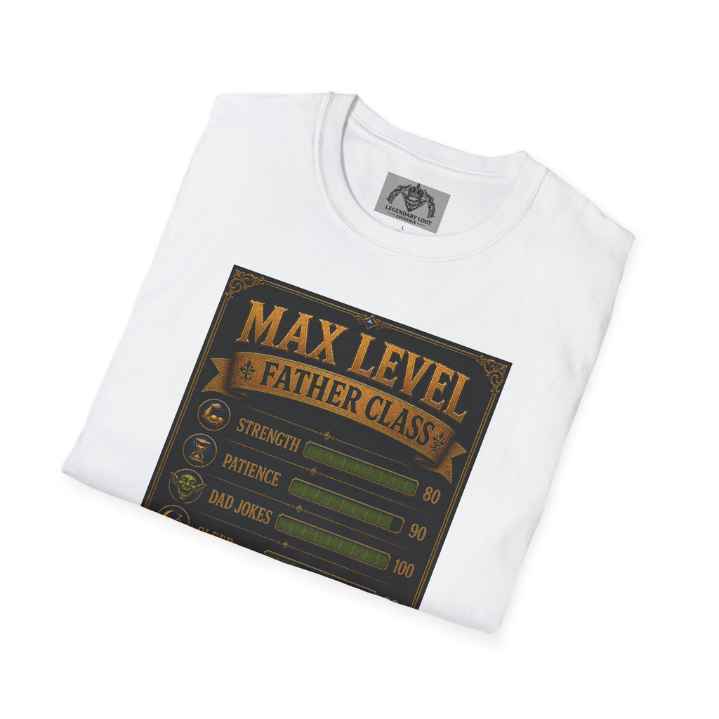 T-Shirt — "Max Level Father Class" Funny Gamer Dad Shirt (Strength, Patience, Dad Jokes)