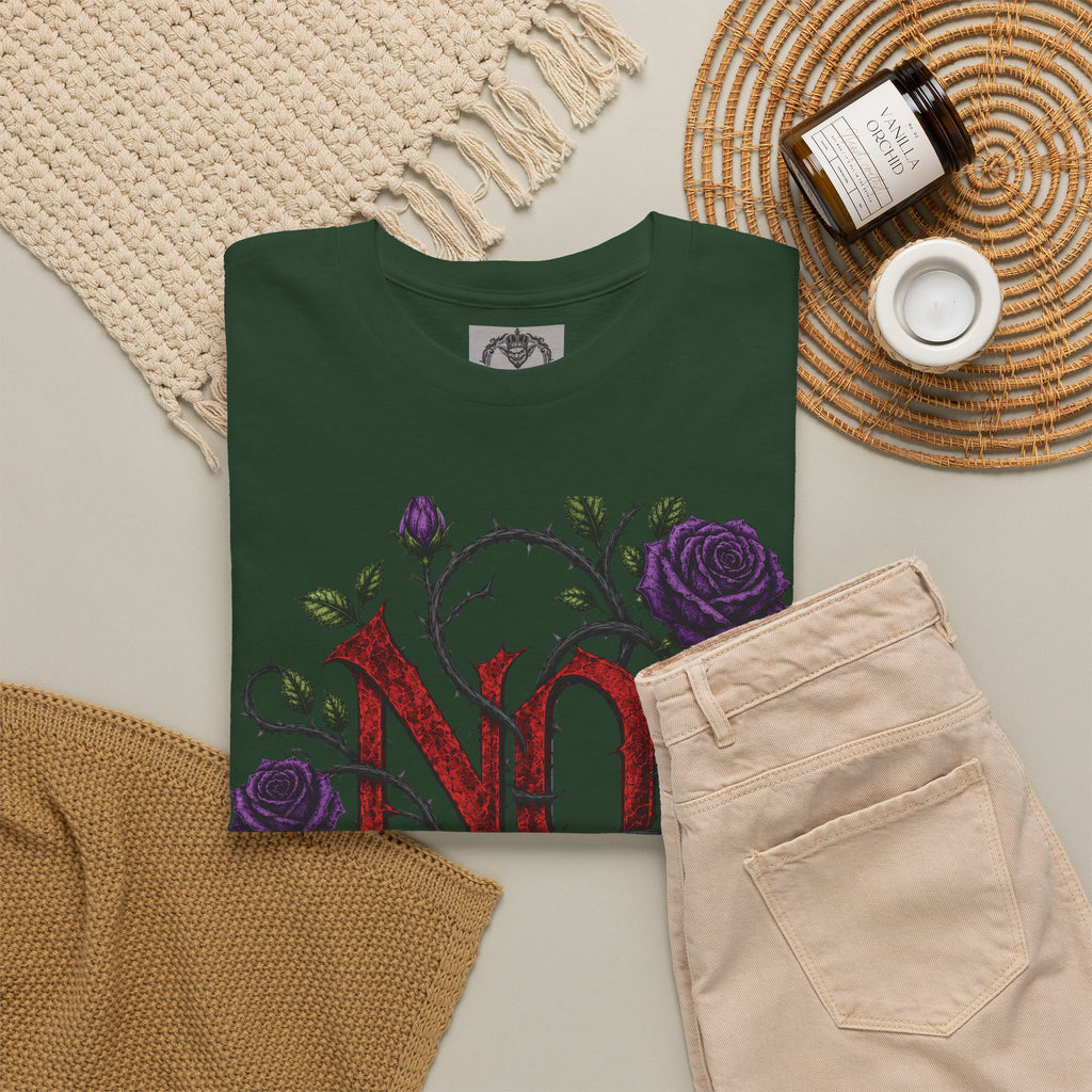 No Go Away T-Shirt | Gothic Purple Roses, Dark Floral Typography
