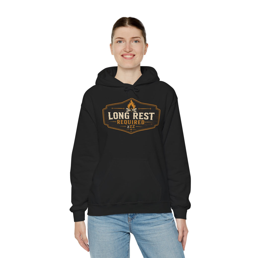 Long Rest Required Hoodie — Camping Campfire Graphic Pullover