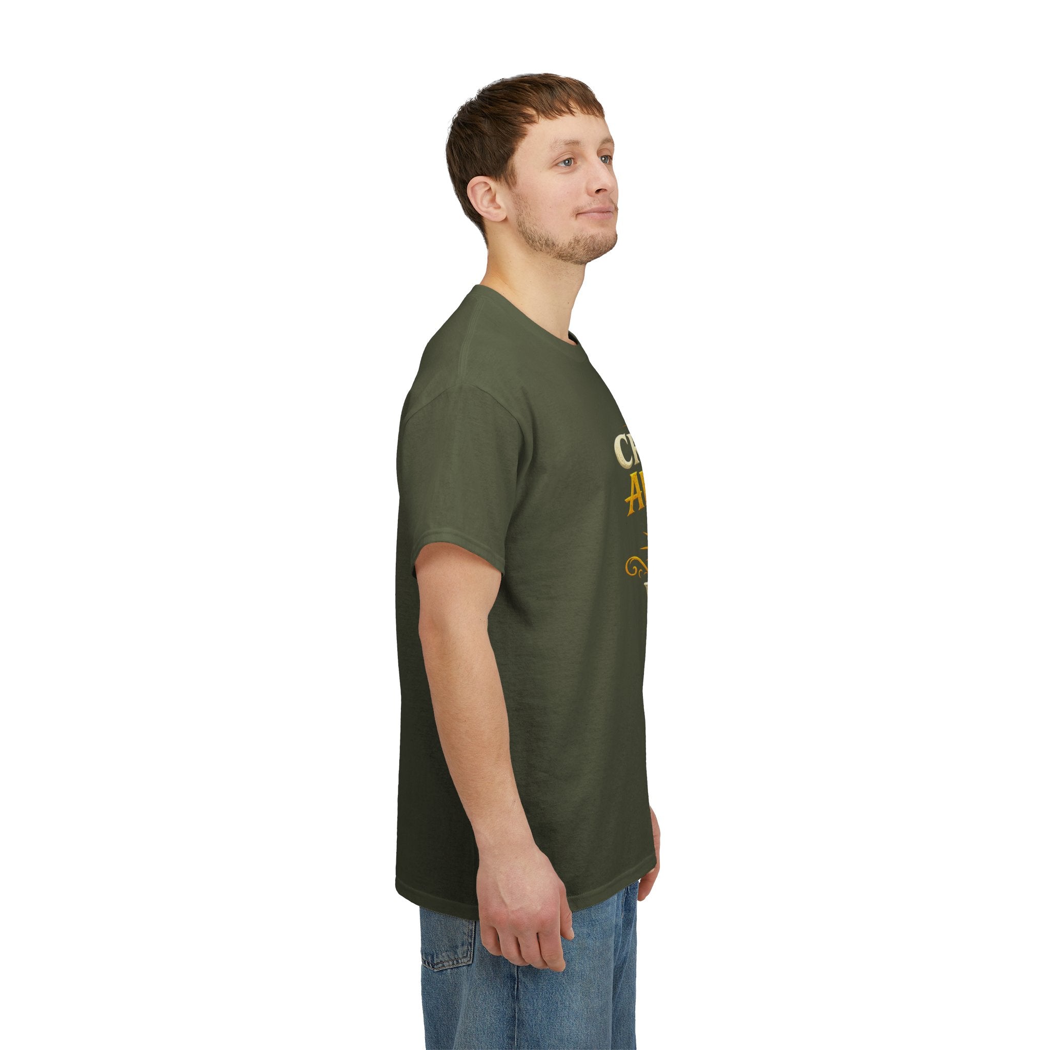 Critically Awesome Dad T‑Shirt – Gold D20 Gaming Father Tee (Father’s Day, Gamer Dad Gift)