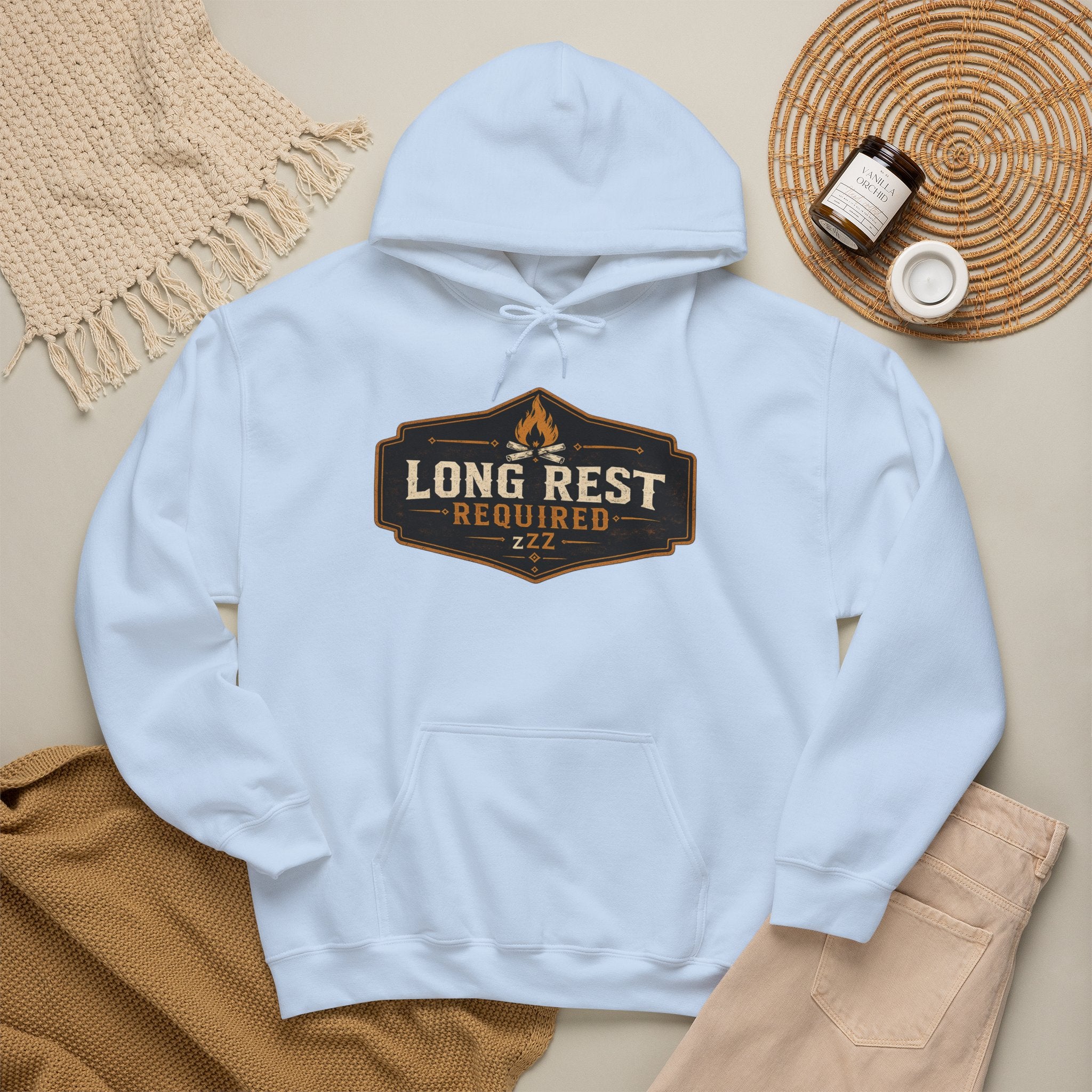 Long Rest Required Hoodie — Camping Campfire Graphic Pullover