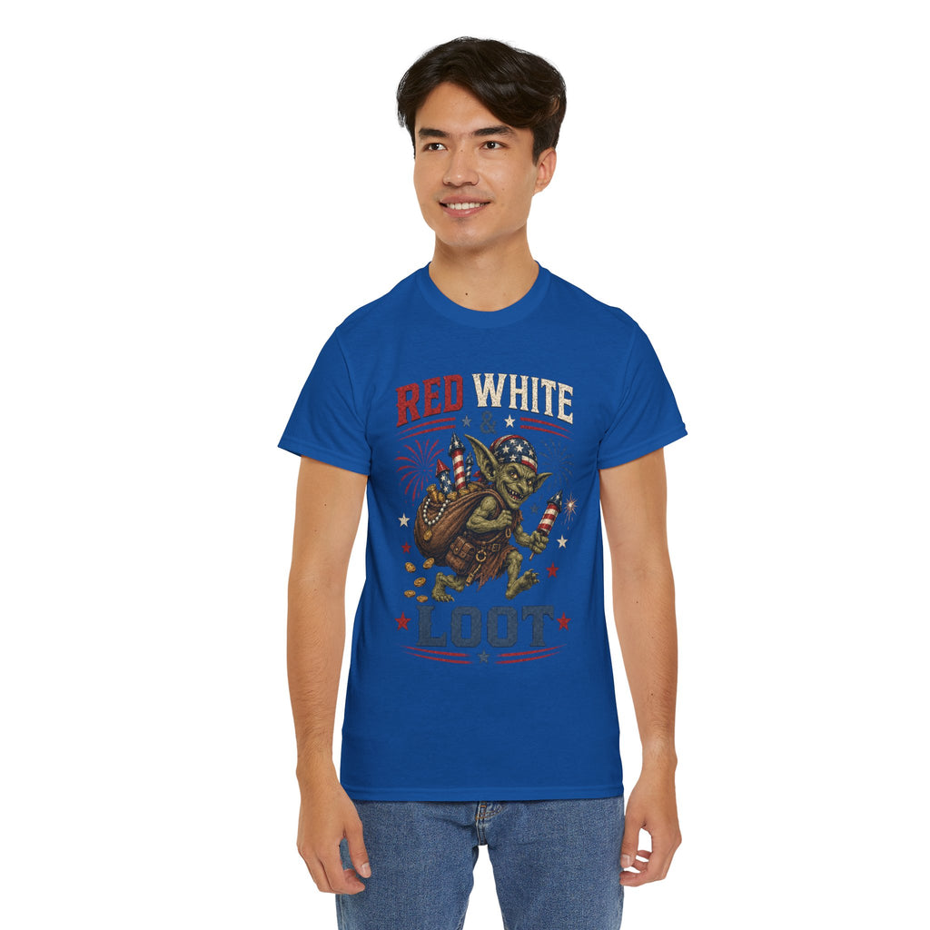 Red White & Loot Goblin Illustration Tee | Patriotic Fourth of July Shirt