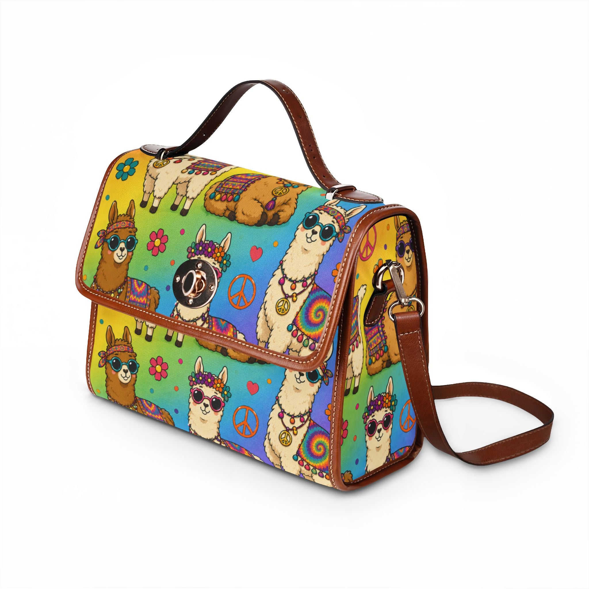 Colorful Psychedelic Llama Pattern Waterproof Canvas Bag