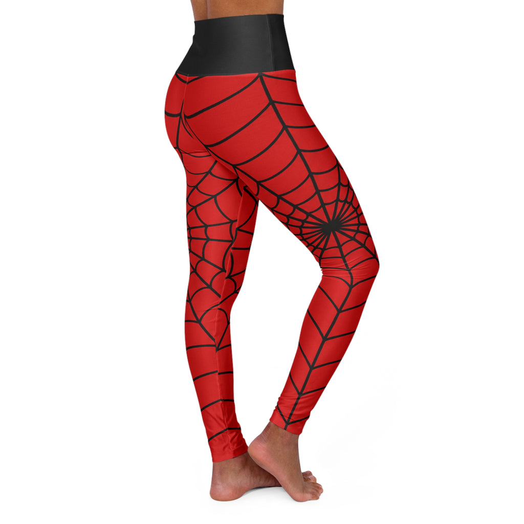 Red Spiderweb Leggings High Waisted Yoga Leggings | Spiderweb Pattern, All-Over Print