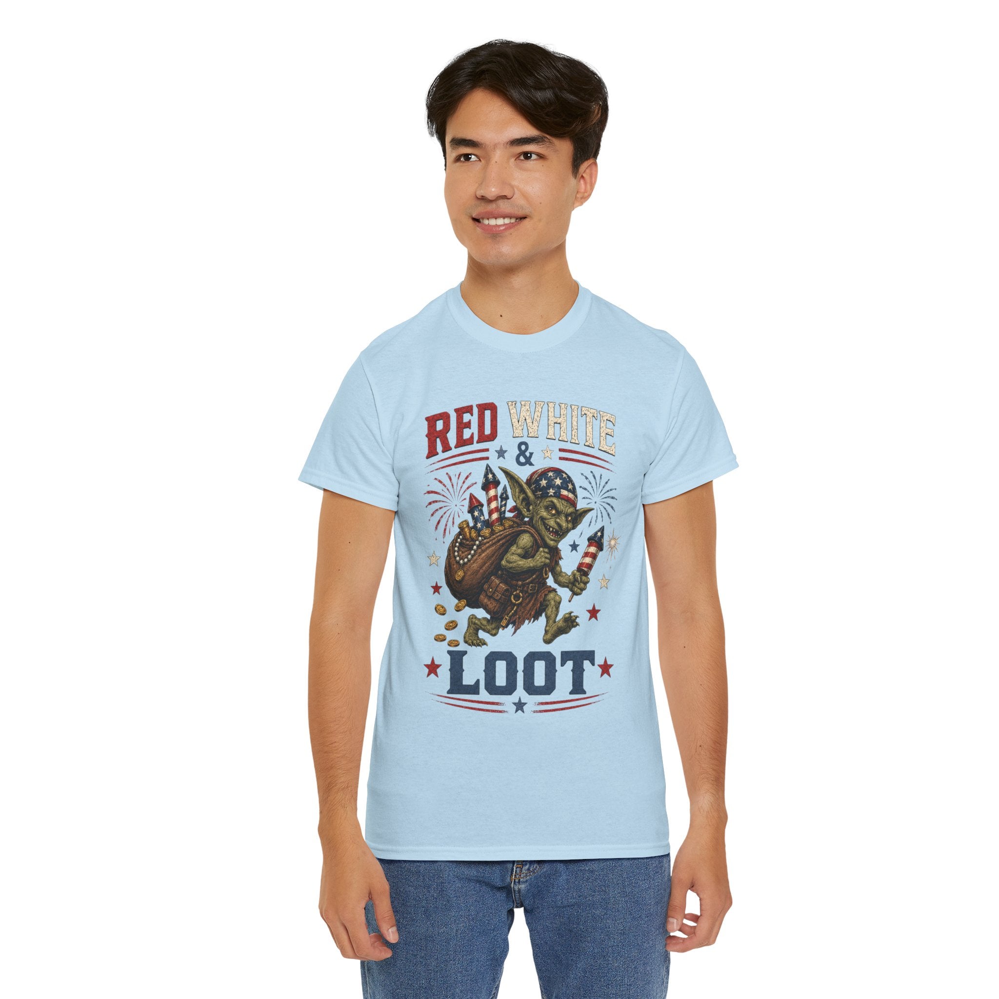 Red White & Loot Goblin Illustration Tee | Patriotic Fourth of July Shirt