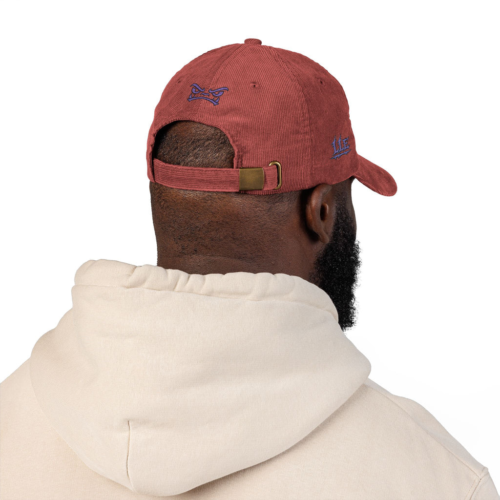 Vintage Corduroy Baseball Cap — Embroidered Purple Dino Skull