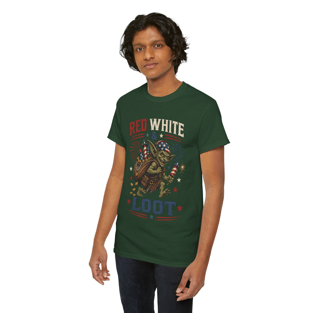 Red White & Loot Goblin Illustration Tee | Patriotic Fourth of July Shirt