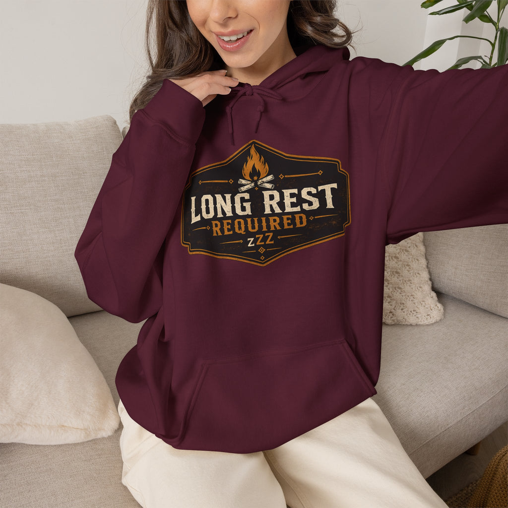 Long Rest Required Hoodie — Camping Campfire Graphic Pullover