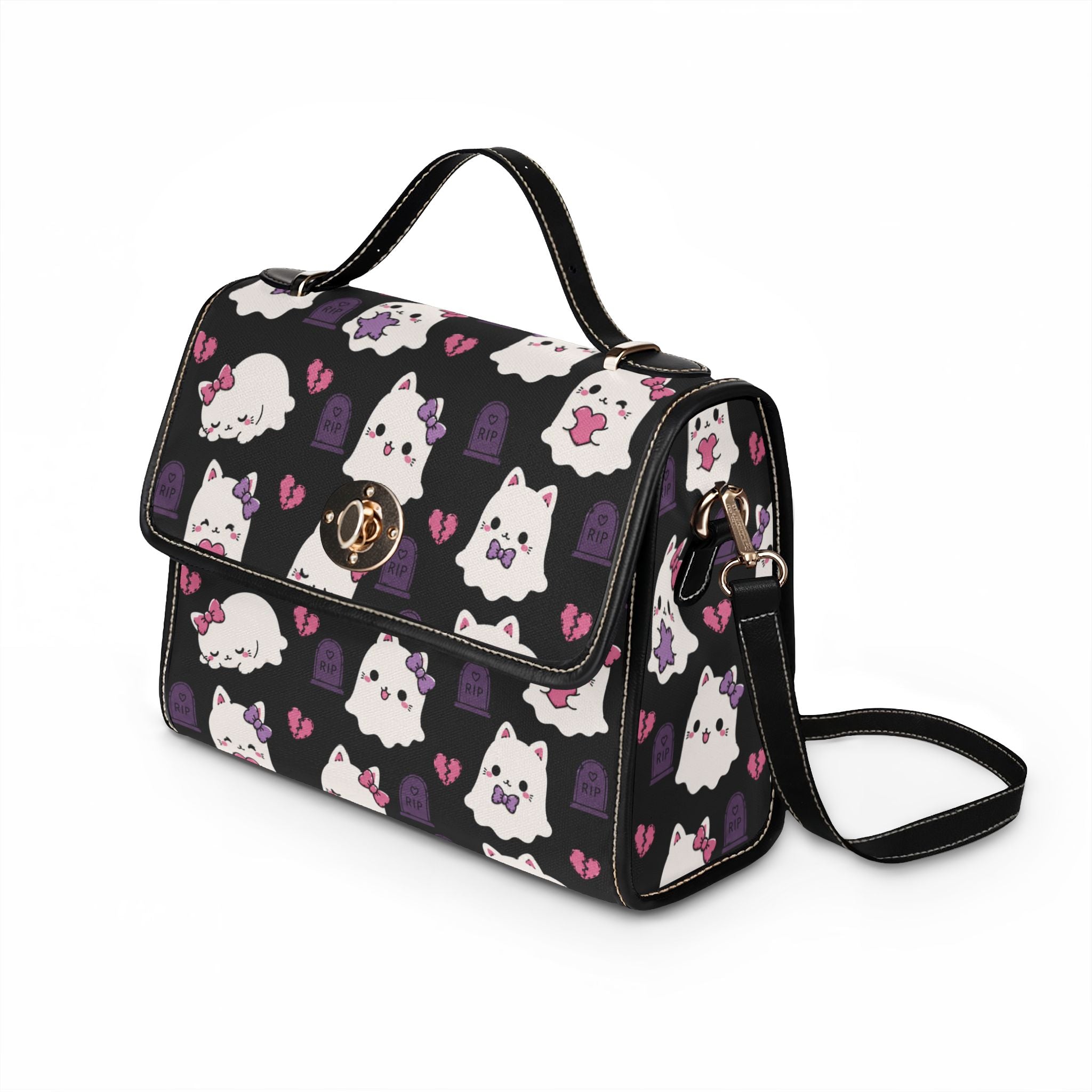 Kawaii Ghost Cats Waterproof Canvas Bag | Halloween Cat Pattern Tote
