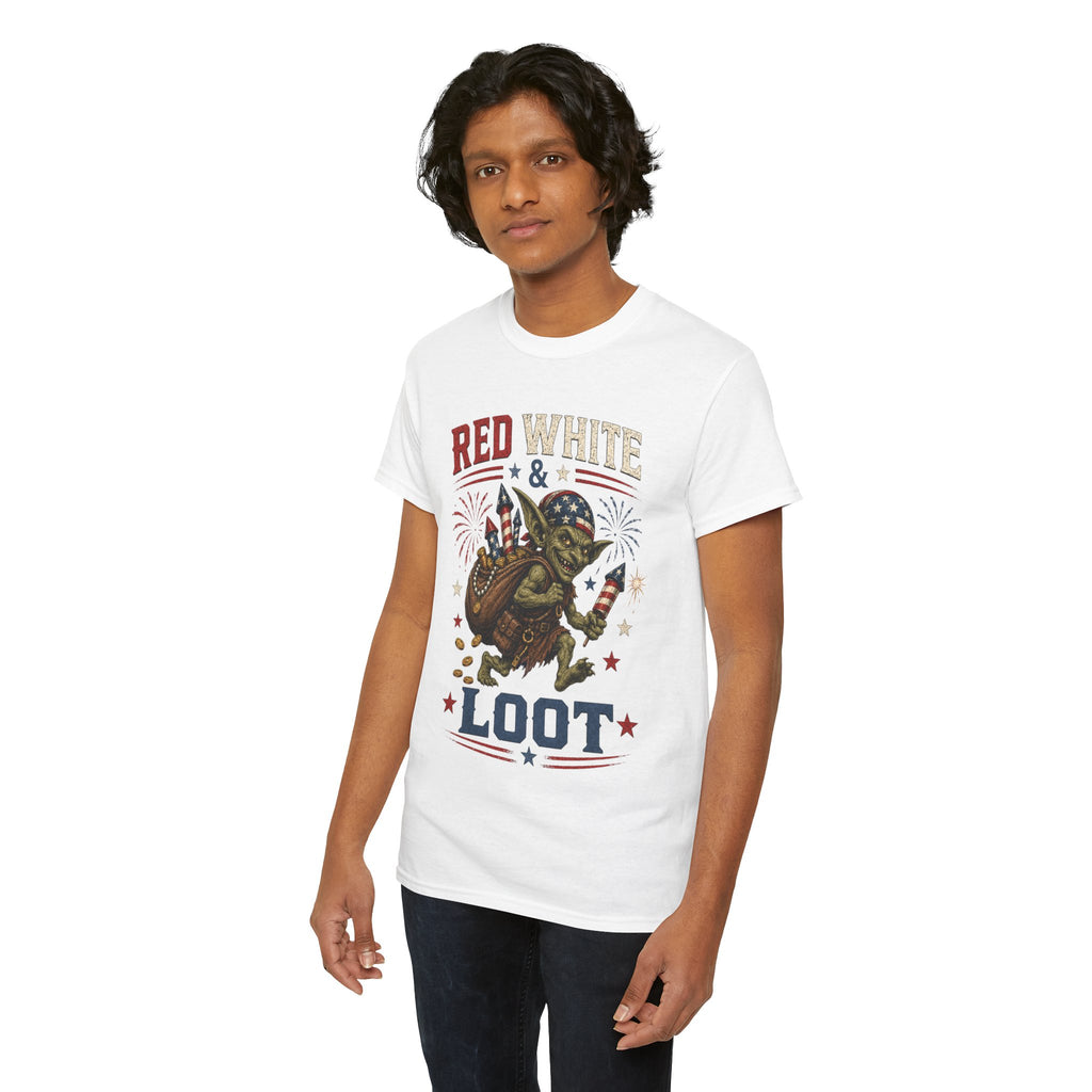 Red White & Loot Goblin Illustration Tee | Patriotic Fourth of July Shirt