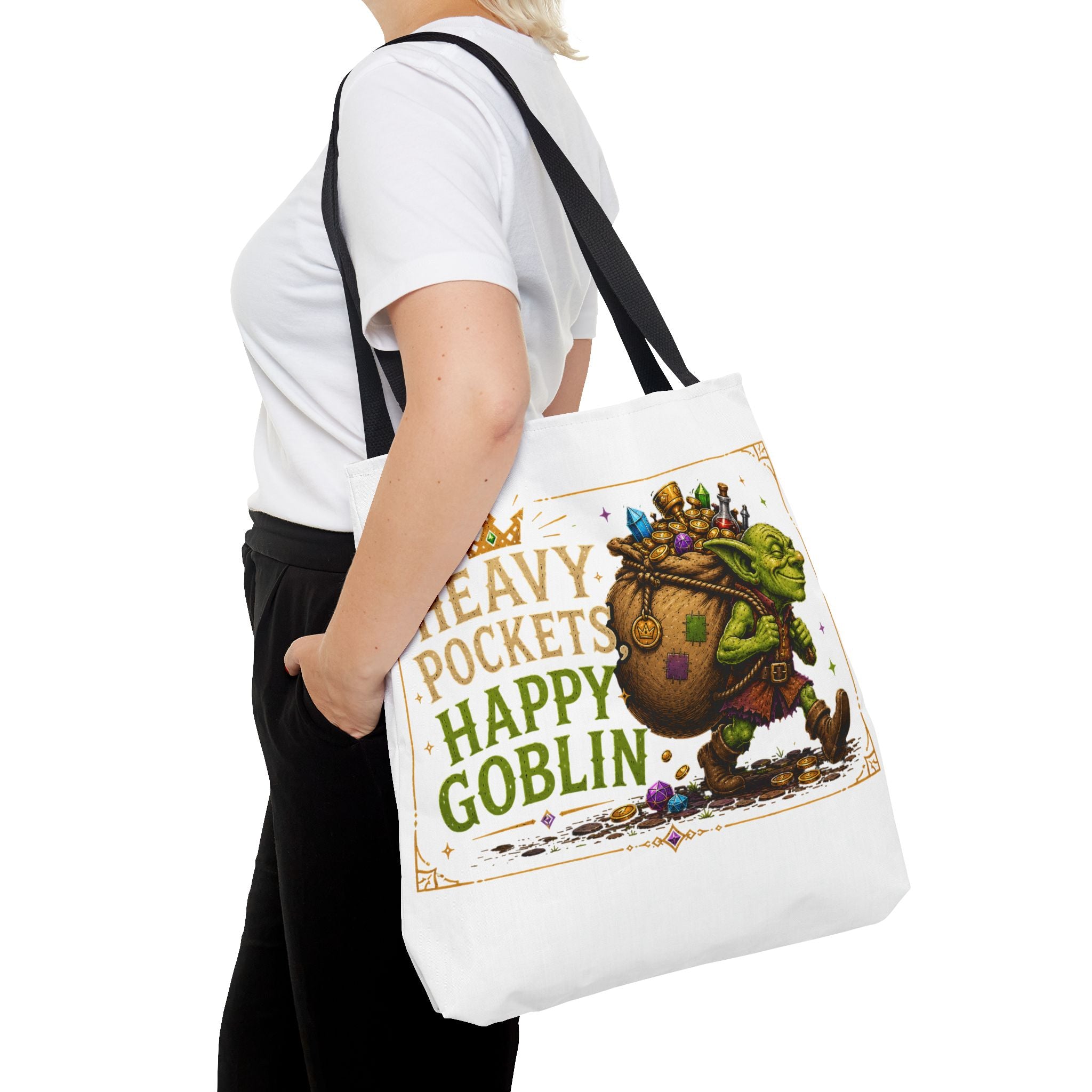 Heavy Pockets Happy Goblin Tote Bag — Fantasy Goblin Illustration Reusable Shopper
