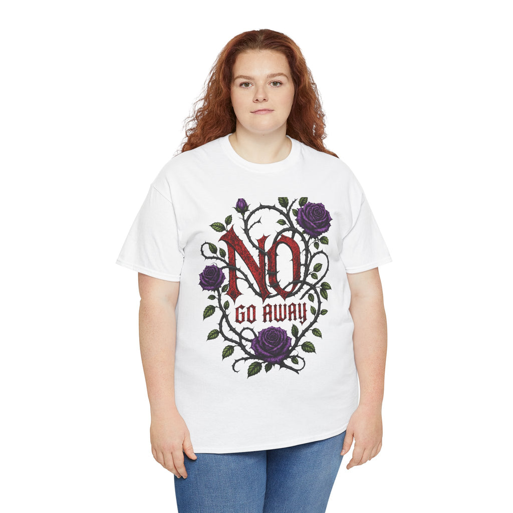 No Go Away T-Shirt | Gothic Purple Roses, Dark Floral Typography