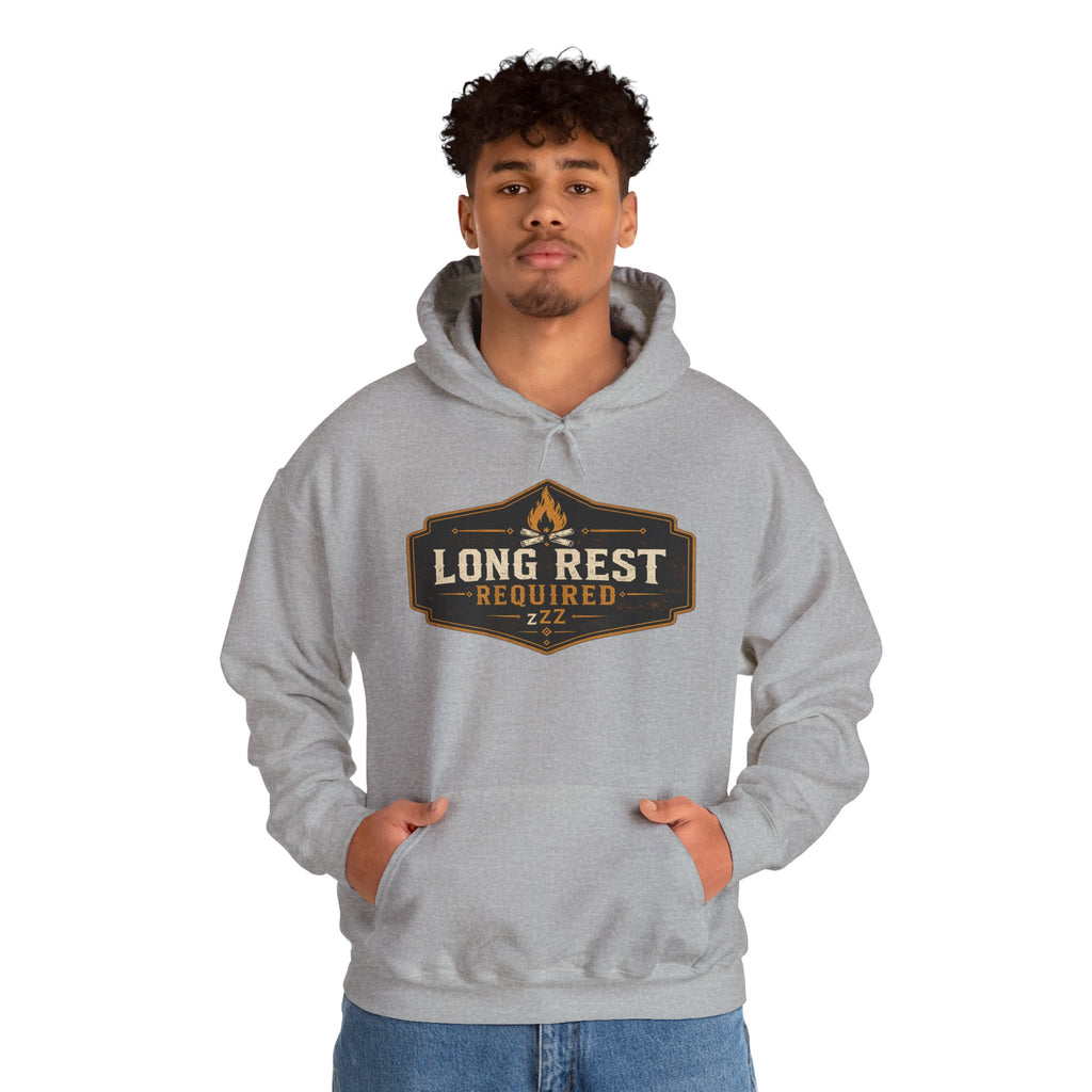 Long Rest Required Hoodie — Camping Campfire Graphic Pullover