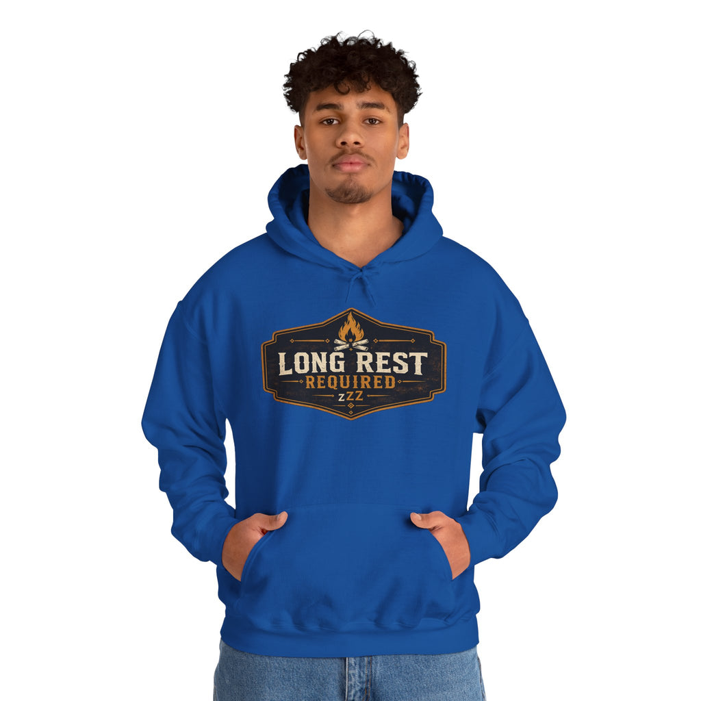 Long Rest Required Hoodie — Camping Campfire Graphic Pullover