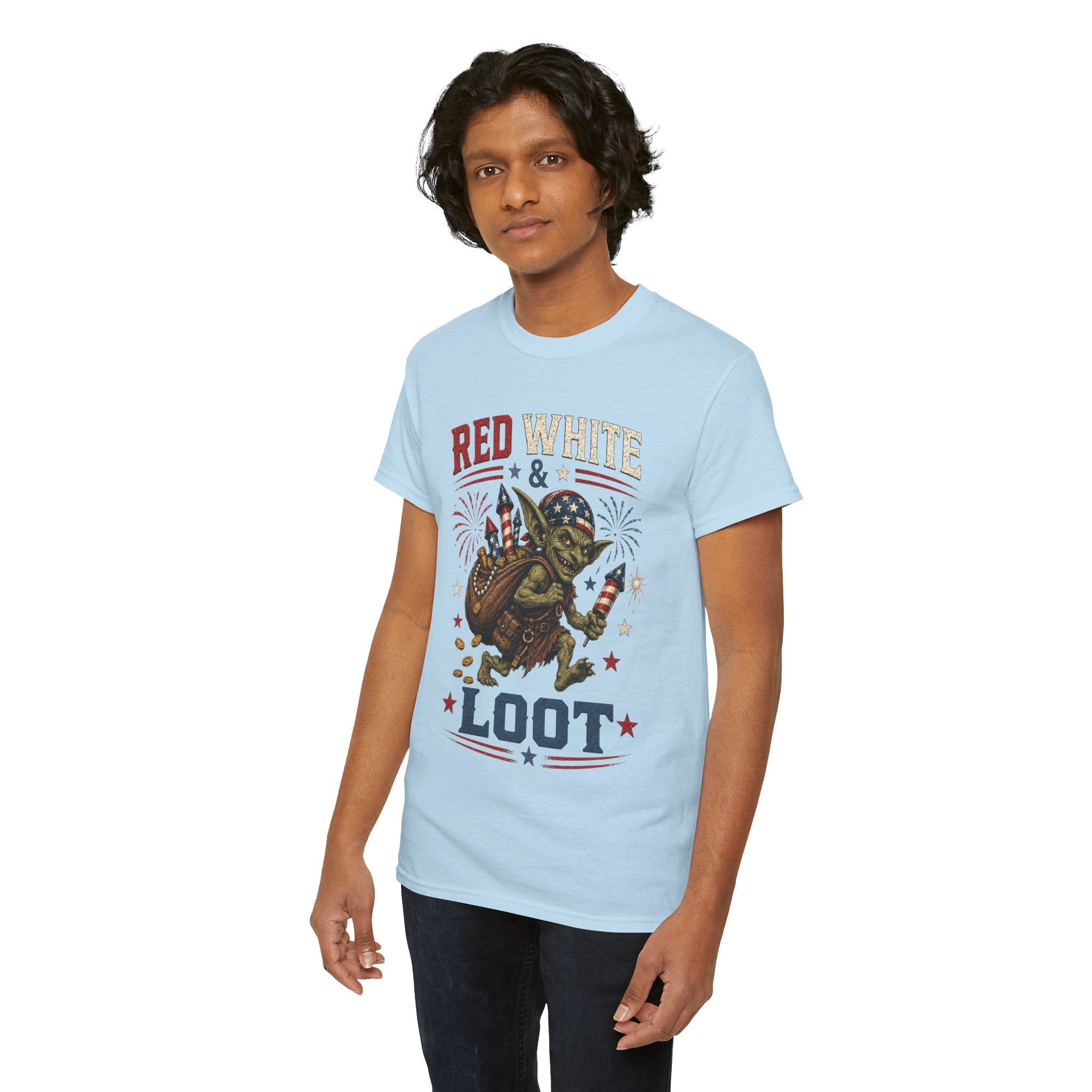 Red White & Loot Goblin Illustration Tee | Patriotic Fourth of July Shirt
