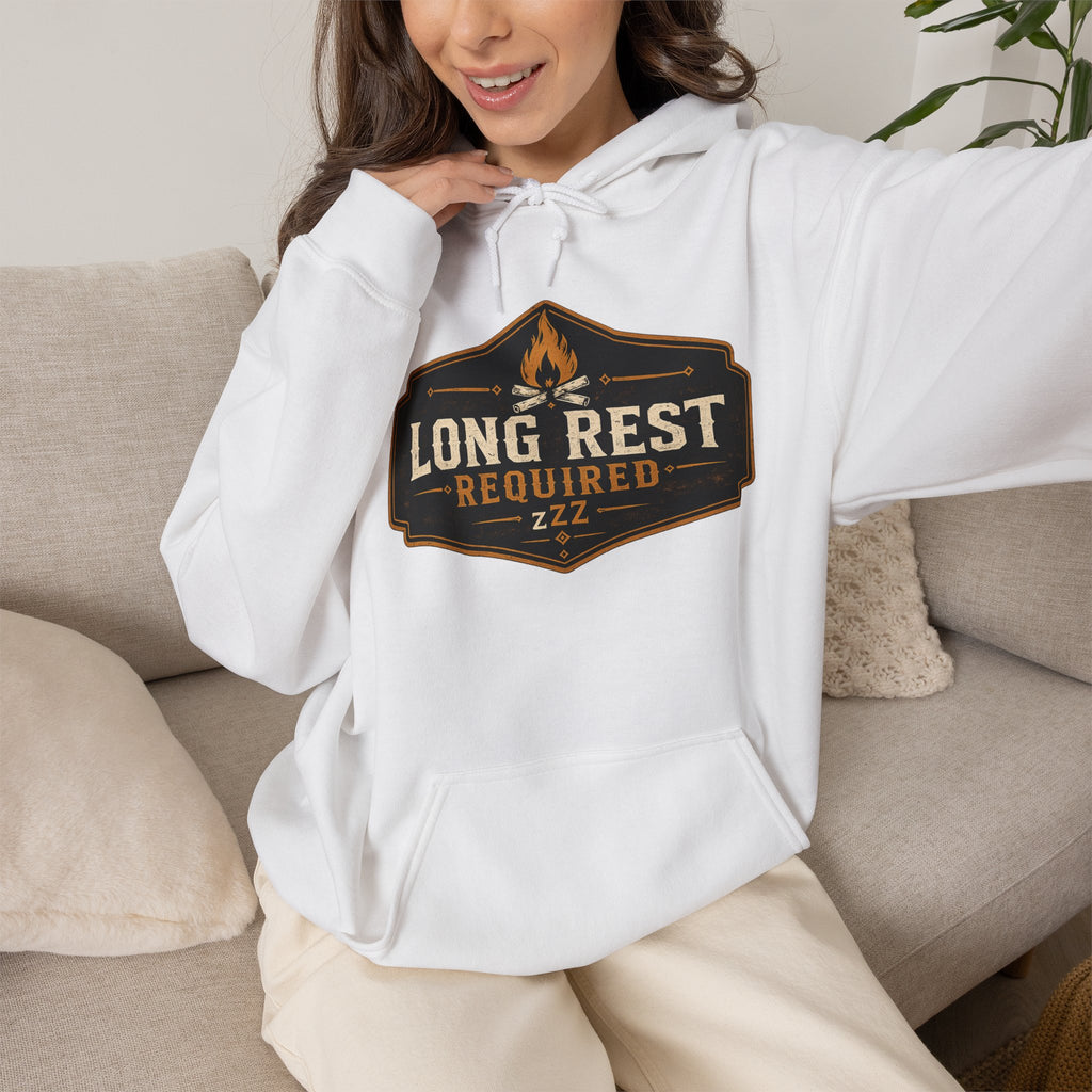 Long Rest Required Hoodie — Camping Campfire Graphic Pullover