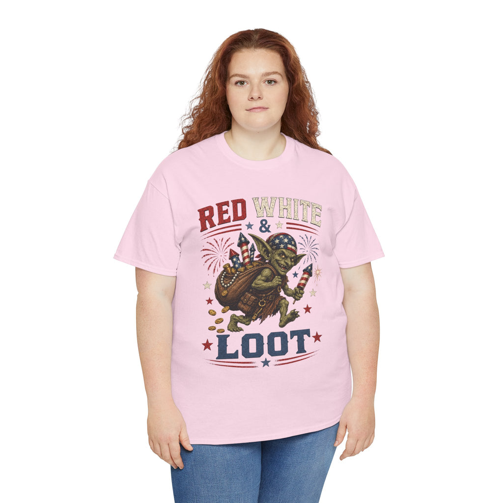 Red White & Loot Goblin Illustration Tee | Patriotic Fourth of July Shirt