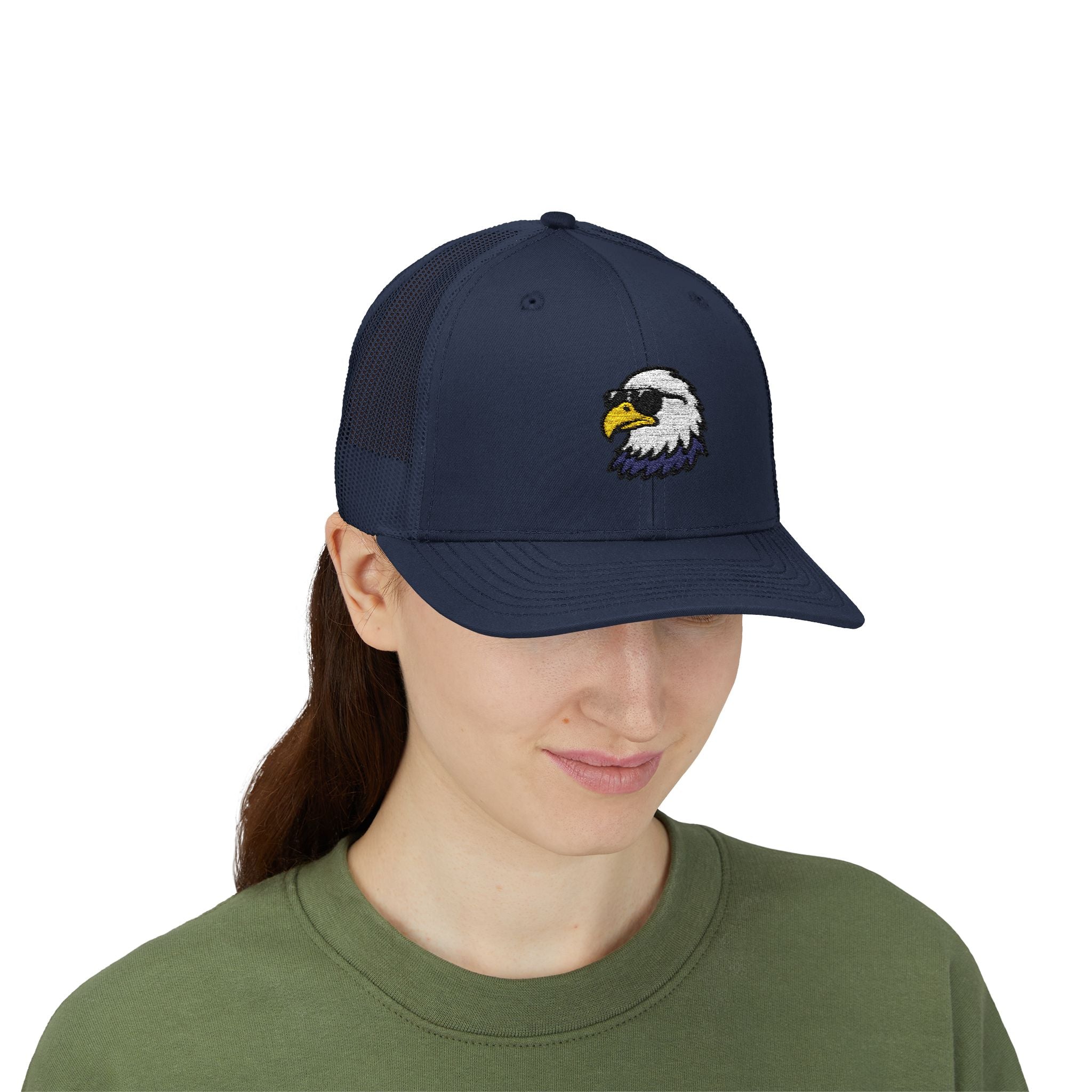 Eagle Head Embroidered Snapback Trucker Cap — Patriotic Mesh Baseball Hat