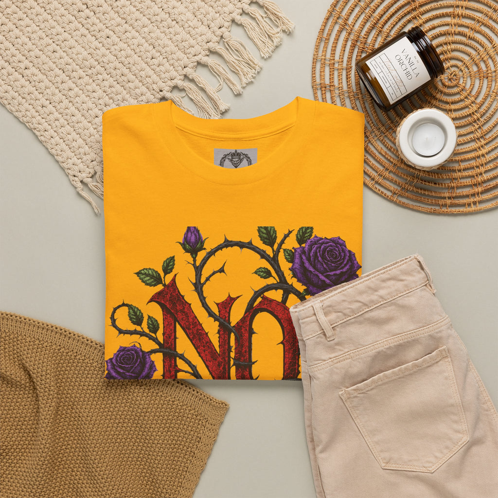 No Go Away T-Shirt | Gothic Purple Roses, Dark Floral Typography