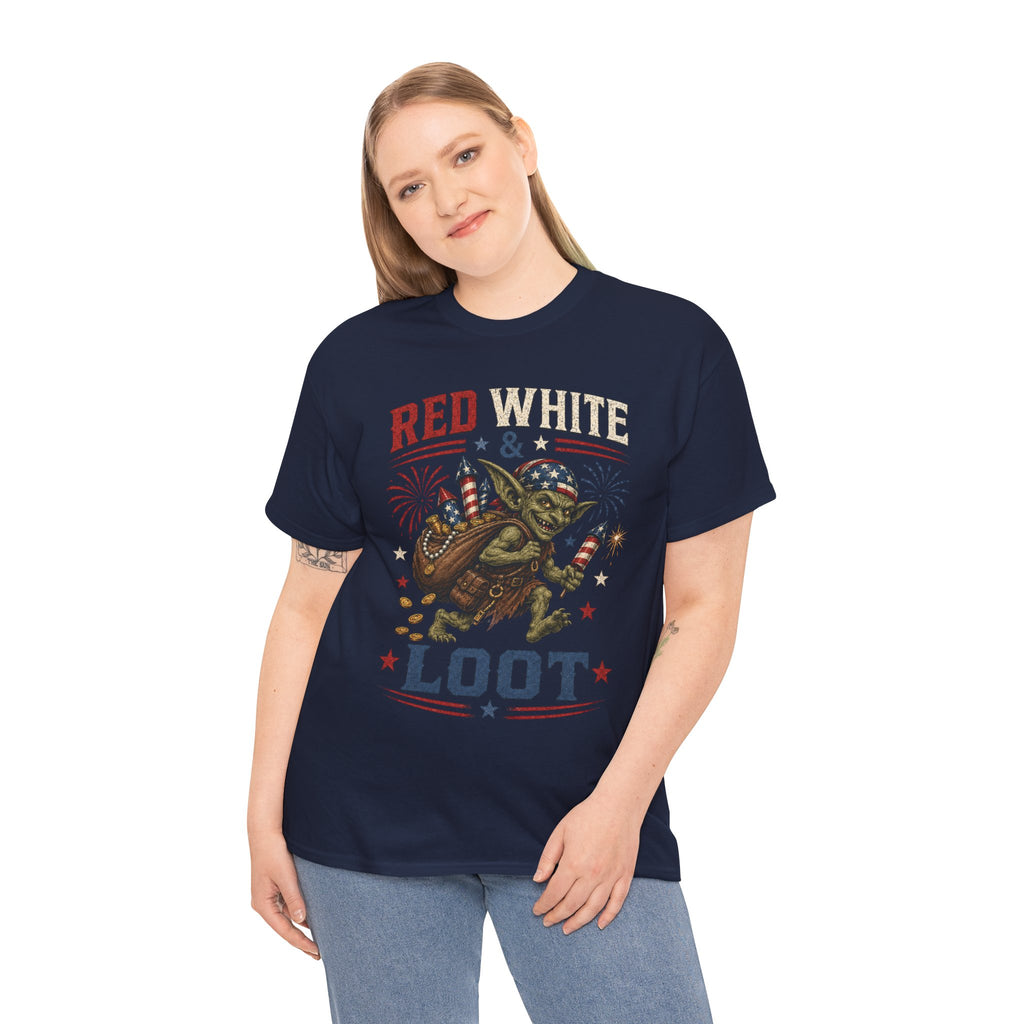 Red White & Loot Goblin Illustration Tee | Patriotic Fourth of July Shirt
