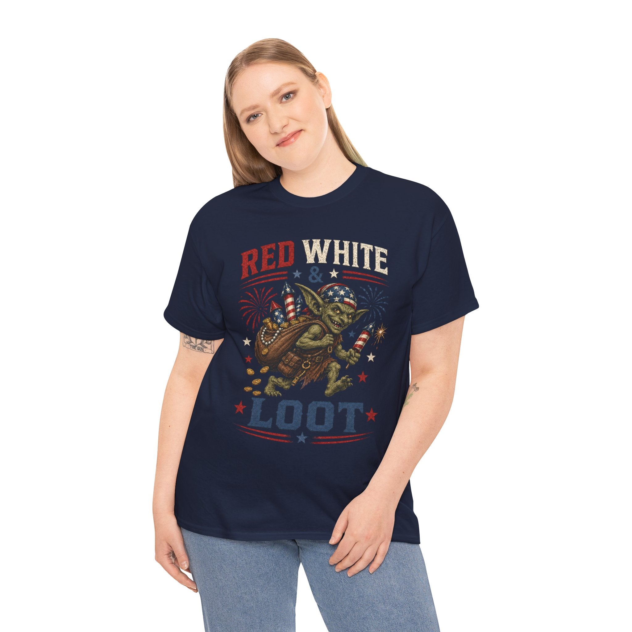 Red White & Loot Goblin Illustration Tee | Patriotic Fourth of July Shirt
