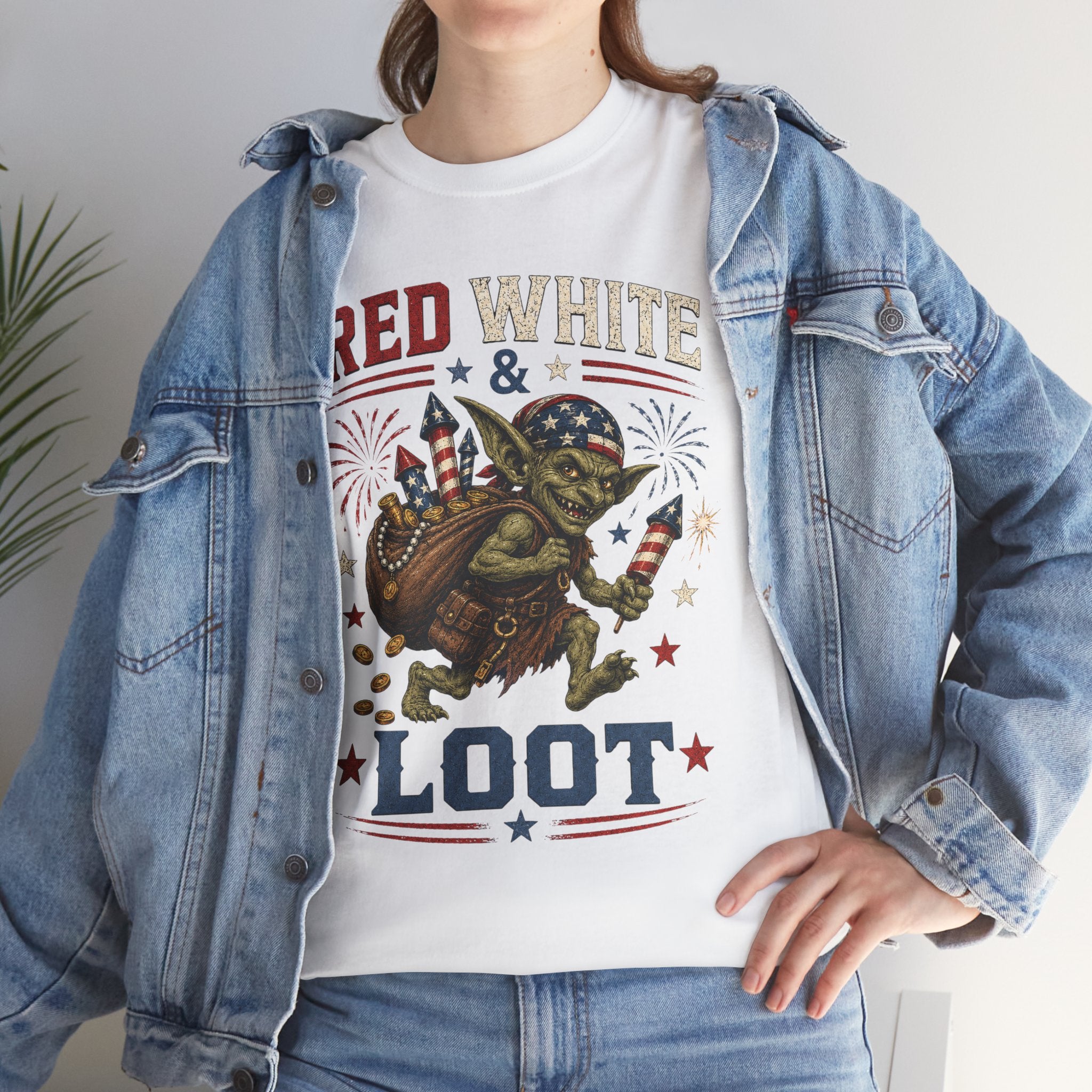 Red White & Loot Goblin Illustration Tee | Patriotic Fourth of July Shirt