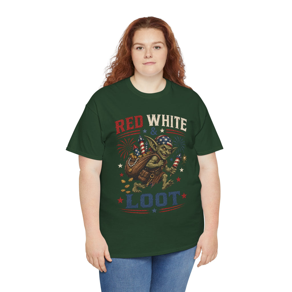 Red White & Loot Goblin Illustration Tee | Patriotic Fourth of July Shirt