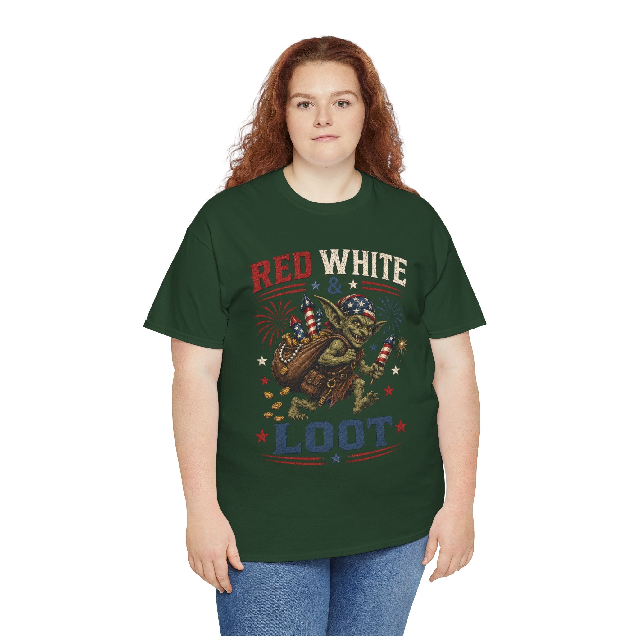 Red White & Loot Goblin Illustration Tee | Patriotic Fourth of July Shirt
