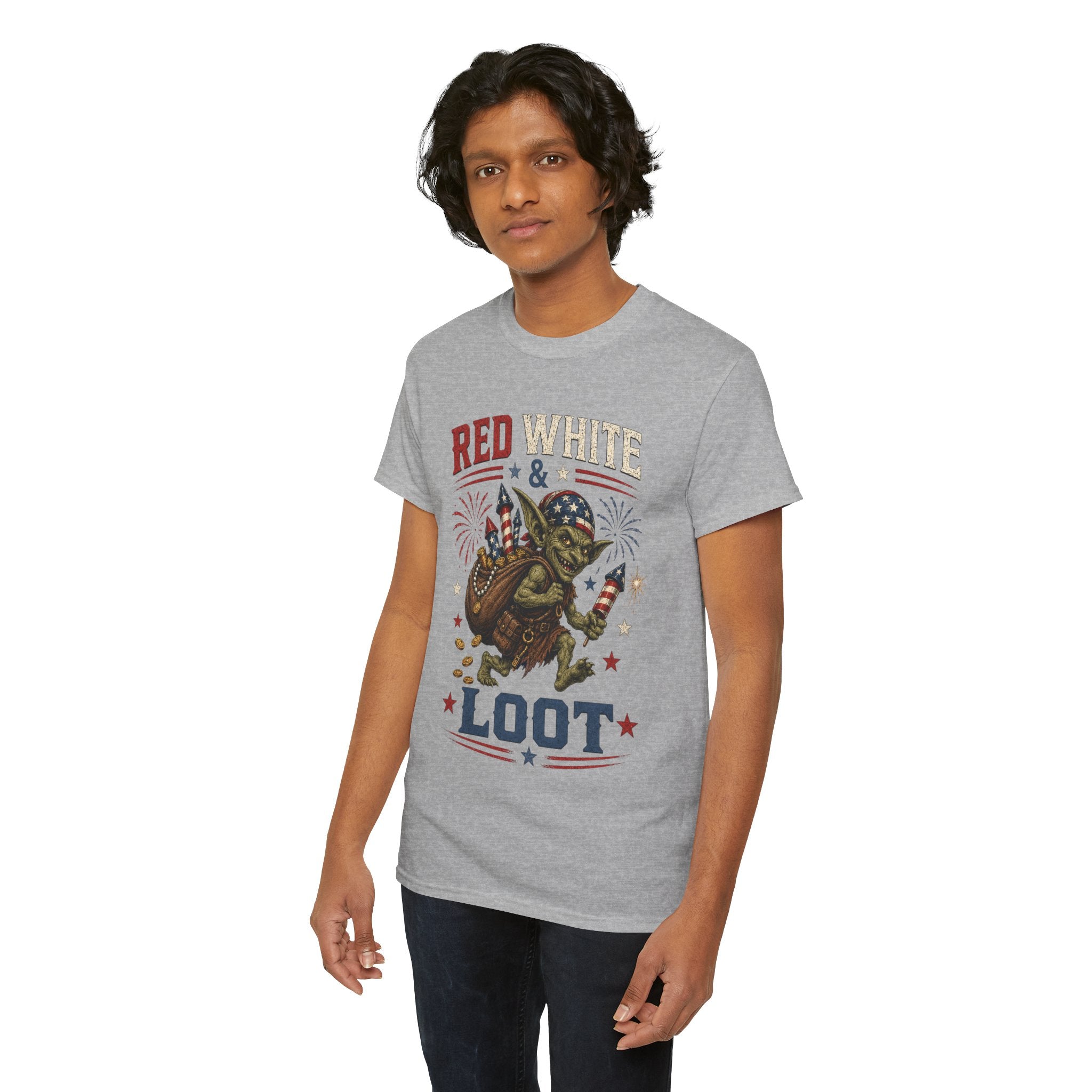 Red White & Loot Goblin Illustration Tee | Patriotic Fourth of July Shirt