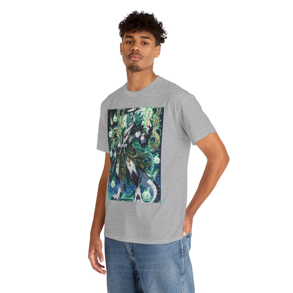Mystic Forest Sorcerer T-Shirt | Fantasy Mage Illustration, Green Aura
