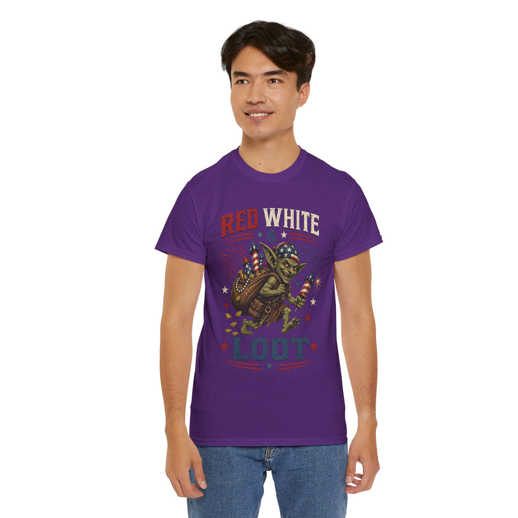 Red White & Loot Goblin Illustration Tee | Patriotic Fourth of July Shirt