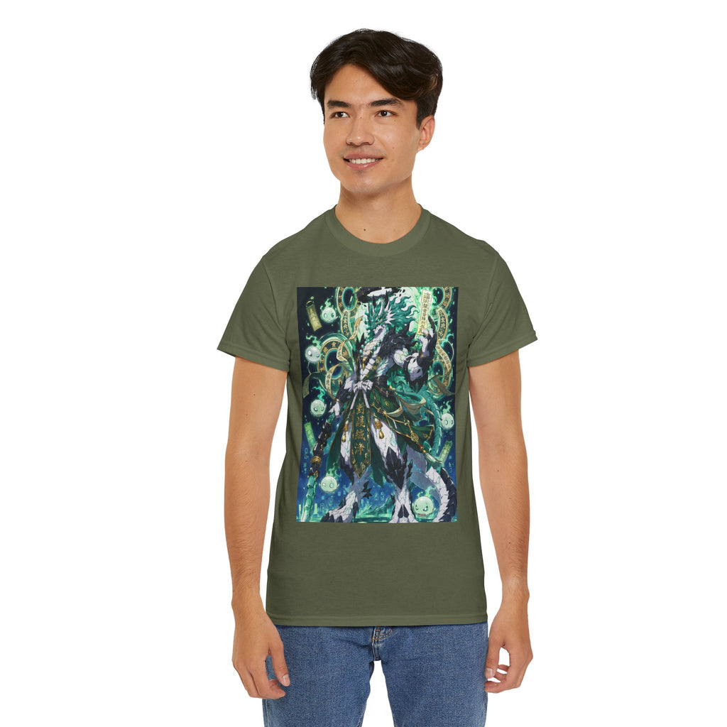 Mystic Forest Sorcerer T-Shirt | Fantasy Mage Illustration, Green Aura