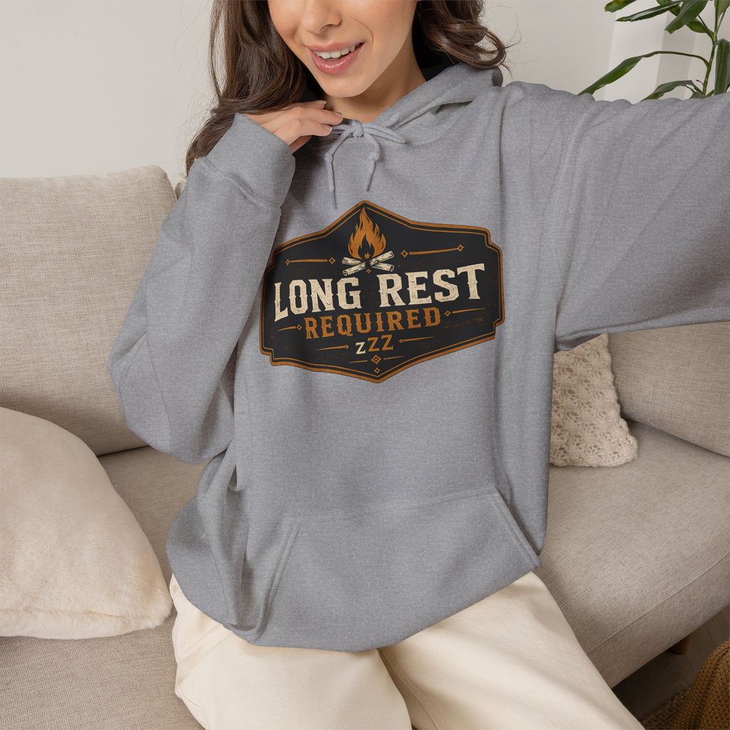 Long Rest Required Hoodie — Camping Campfire Graphic Pullover