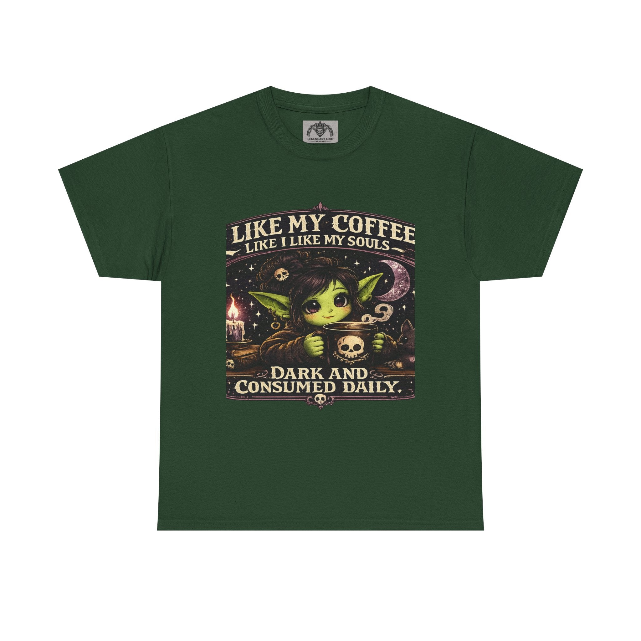 Like My Coffee Tee — "Like My Coffee Like I Like My Souls: Dark and Consumed Daily" Gothic Graphic T-Shirt