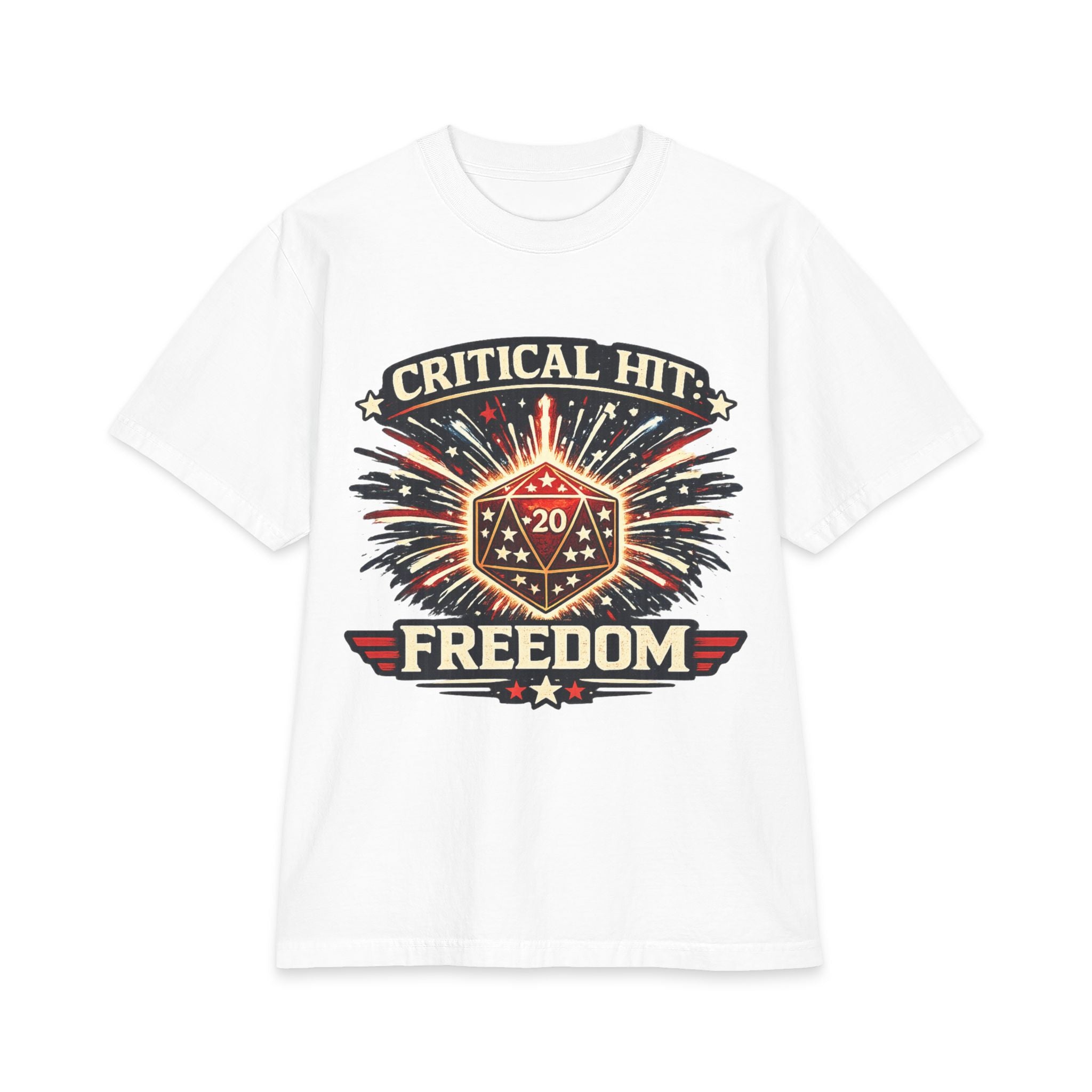 Critical Hit Freedom T-Shirt | D20 Dice Fireworks RPG Gaming