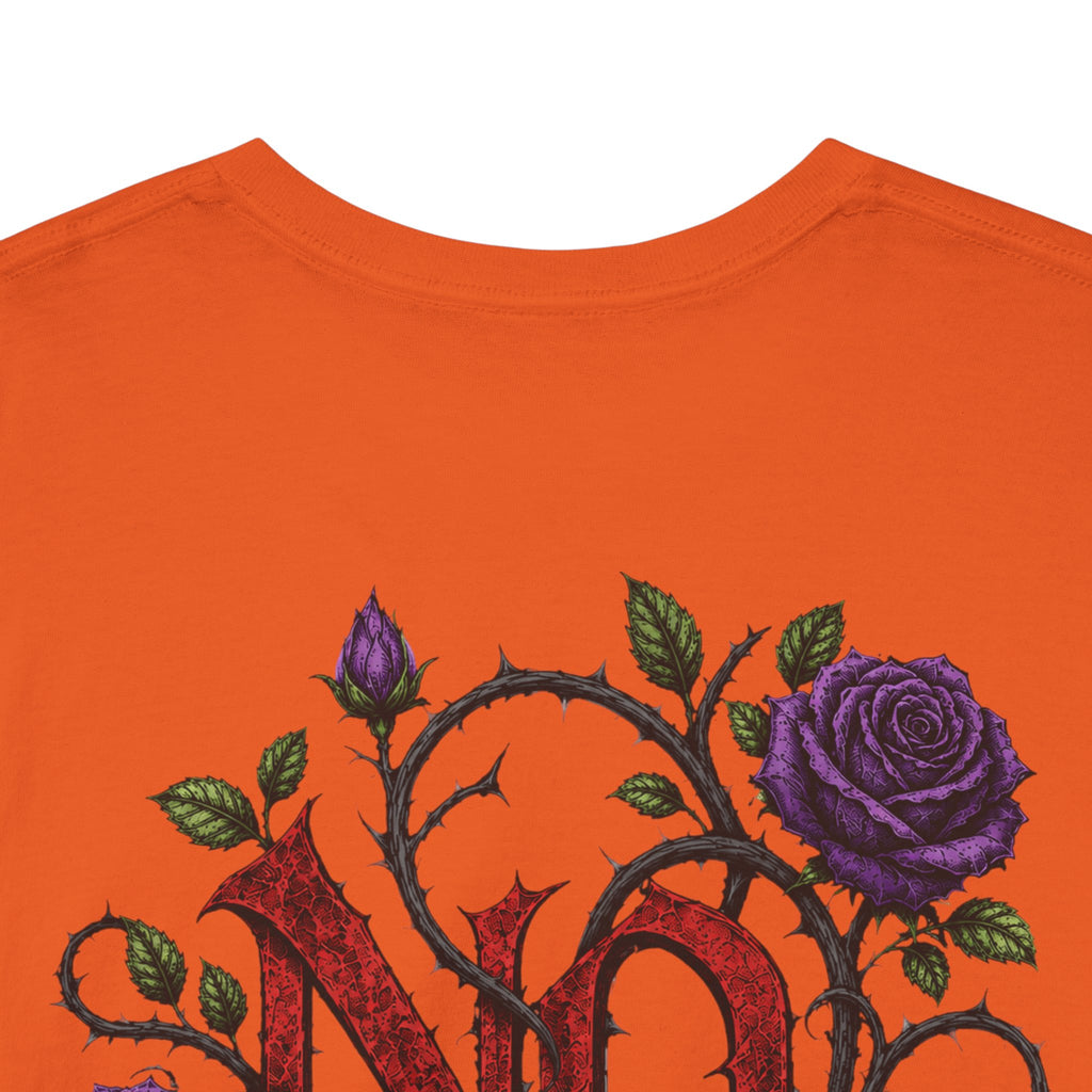 No Go Away T-Shirt | Gothic Purple Roses, Dark Floral Typography