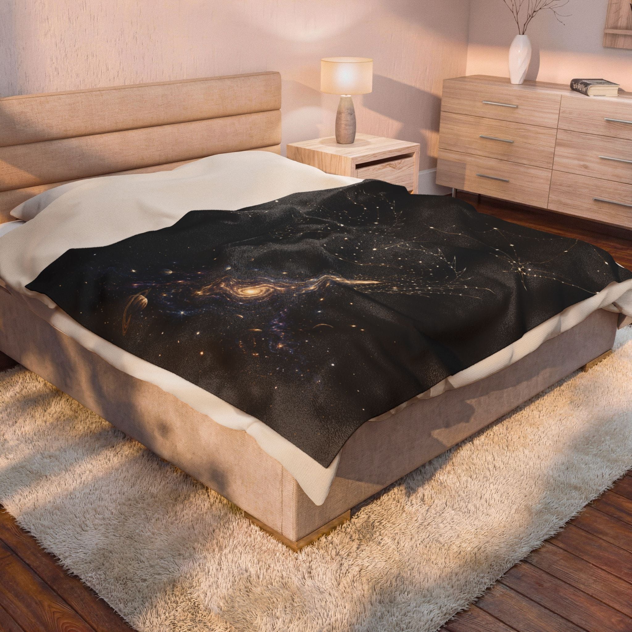 Galaxy Dragon Plush Blanket — Starry Constellation Velveteen Throw