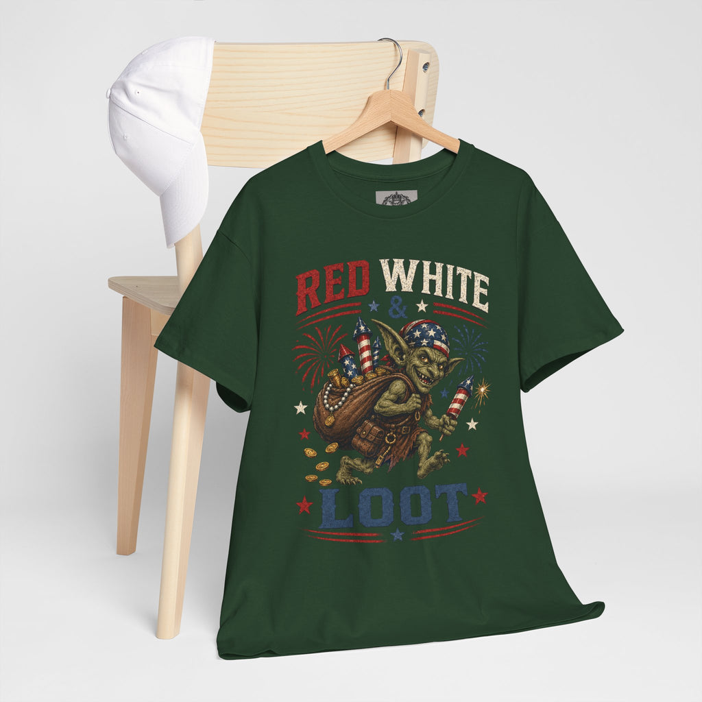 Red White & Loot Goblin Illustration Tee | Patriotic Fourth of July Shirt
