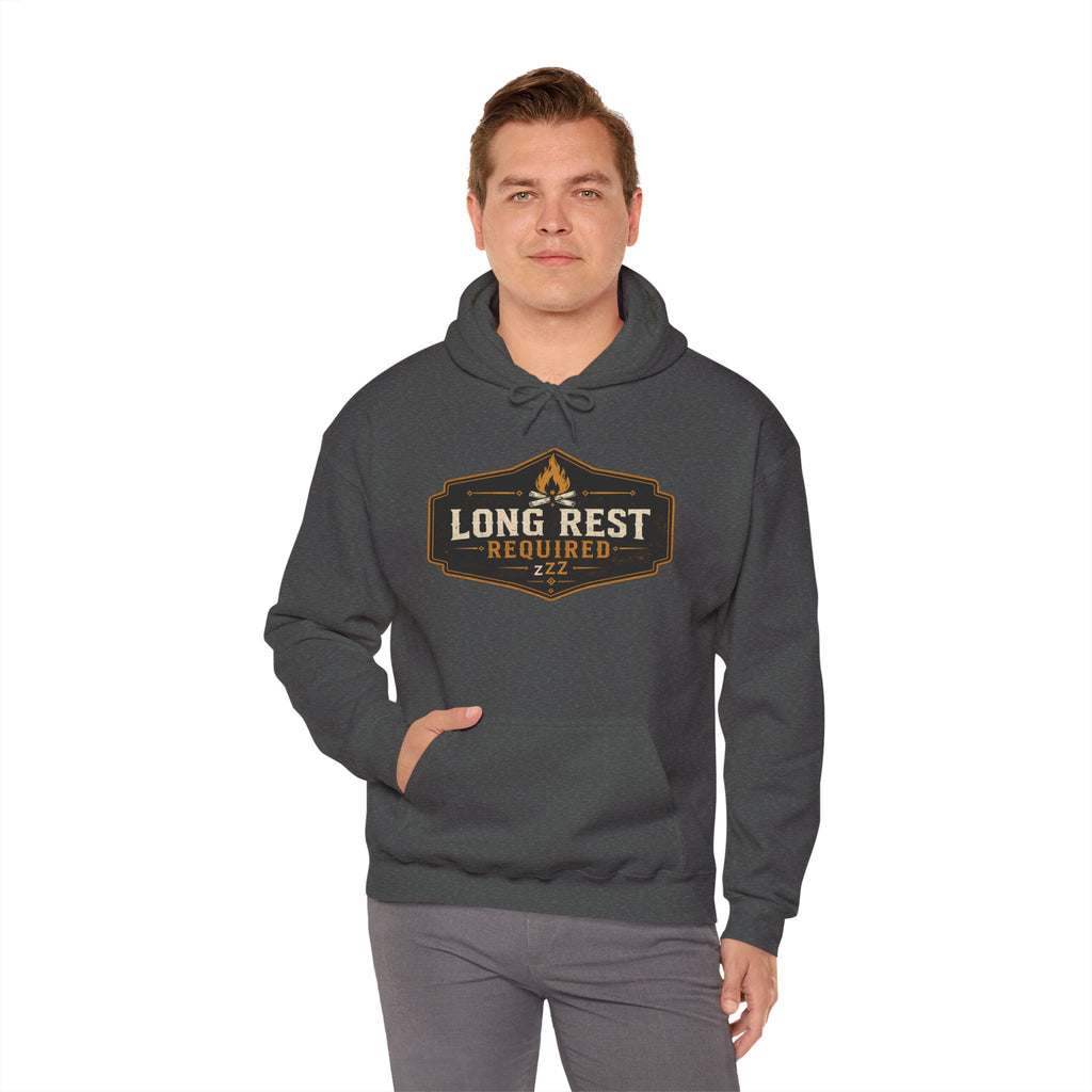 Long Rest Required Hoodie — Camping Campfire Graphic Pullover