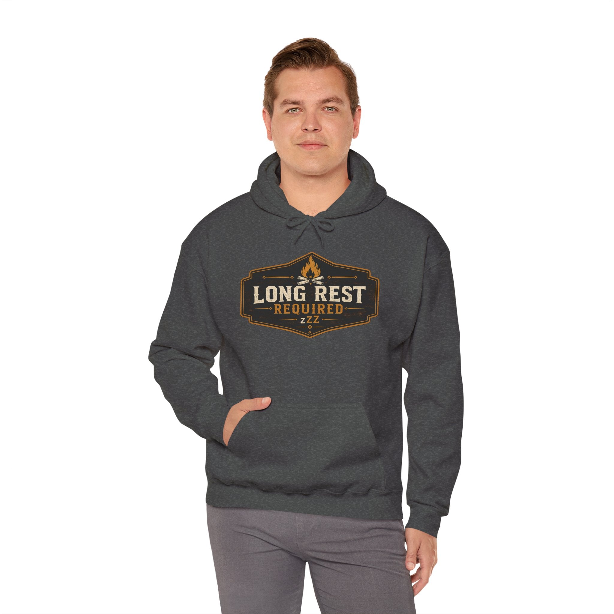 Long Rest Required Hoodie — Camping Campfire Graphic Pullover