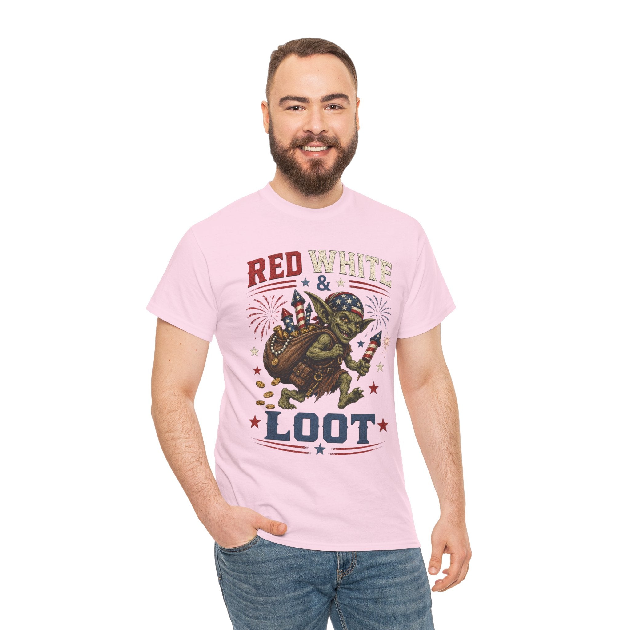 Red White & Loot Goblin Illustration Tee | Patriotic Fourth of July Shirt