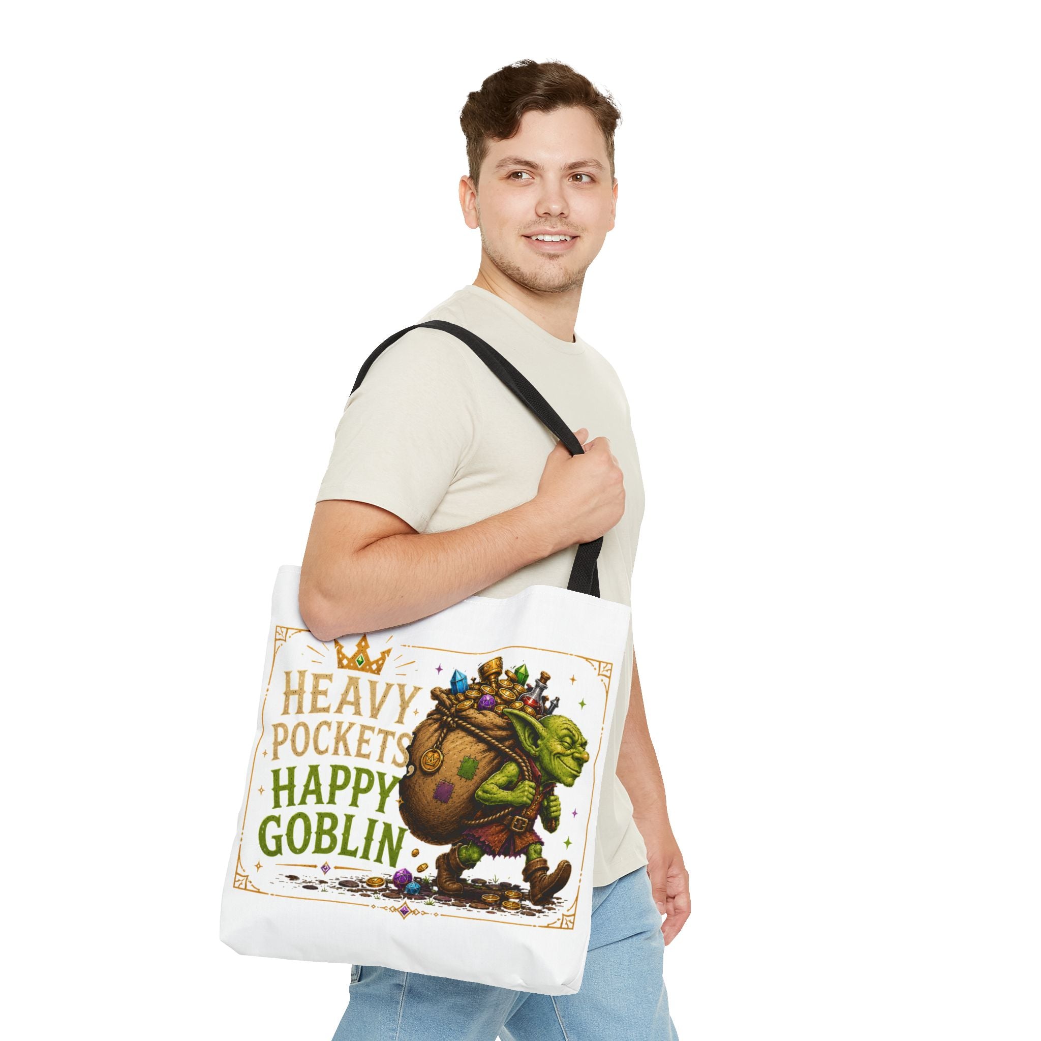 Heavy Pockets Happy Goblin Tote Bag — Fantasy Goblin Illustration Reusable Shopper