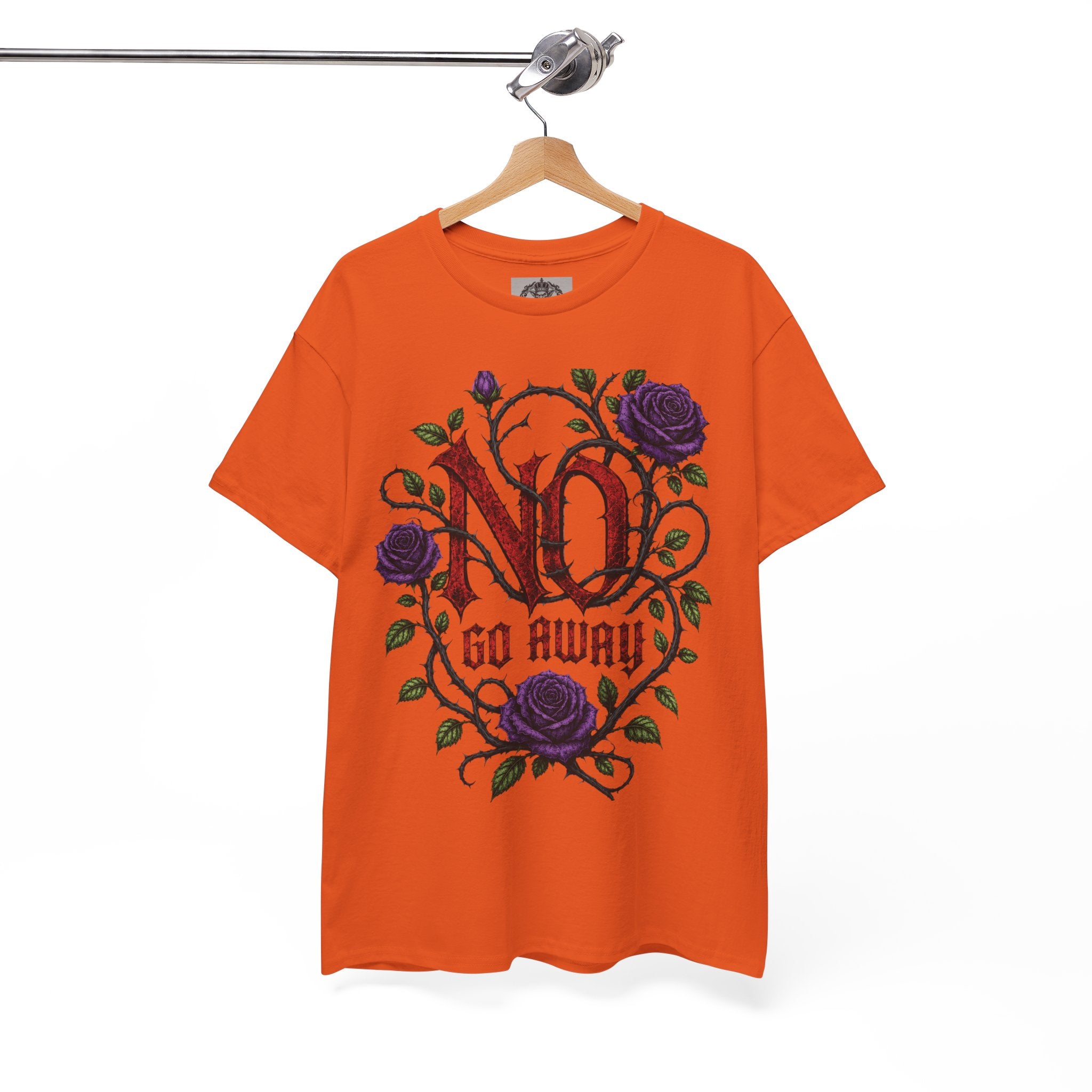 No Go Away T-Shirt | Gothic Purple Roses, Dark Floral Typography