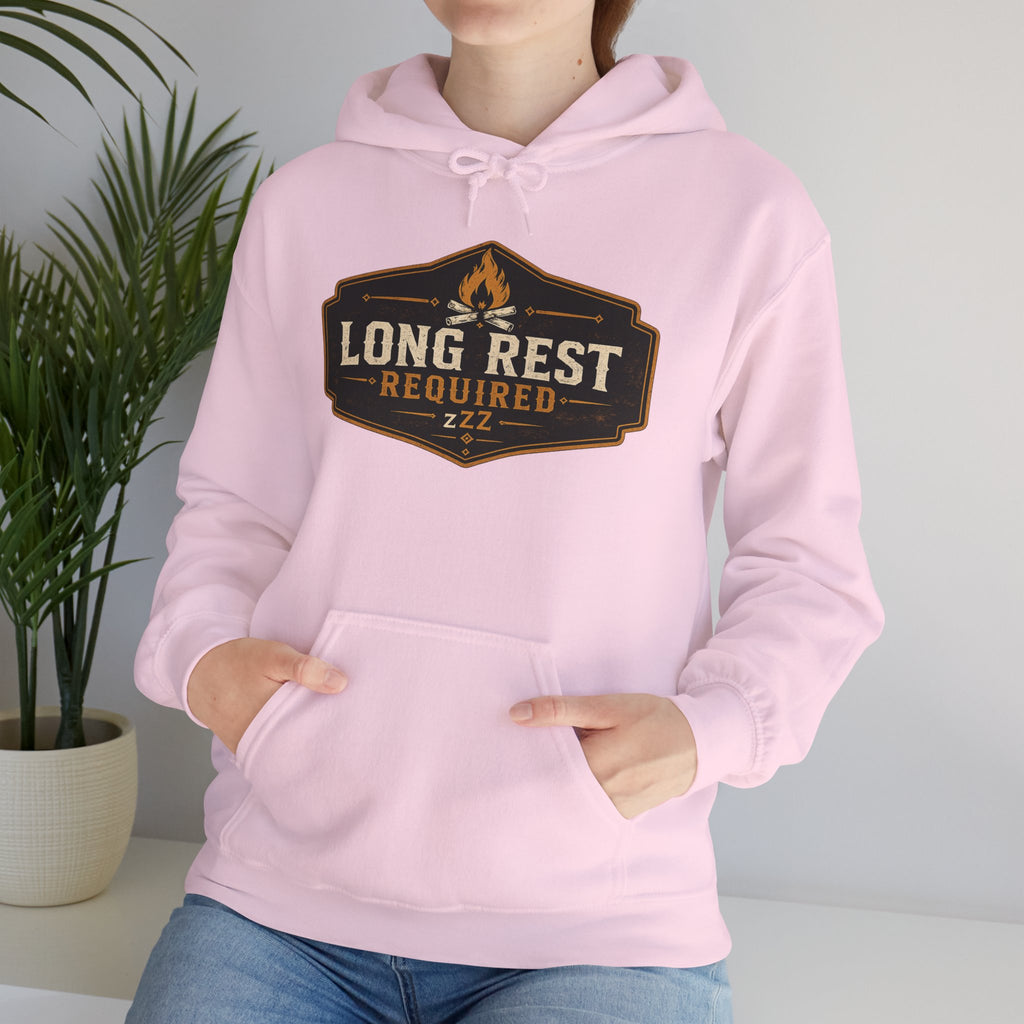 Long Rest Required Hoodie — Camping Campfire Graphic Pullover