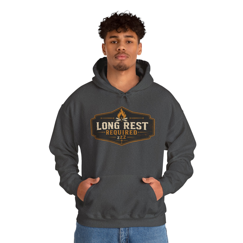 Long Rest Required Hoodie — Camping Campfire Graphic Pullover