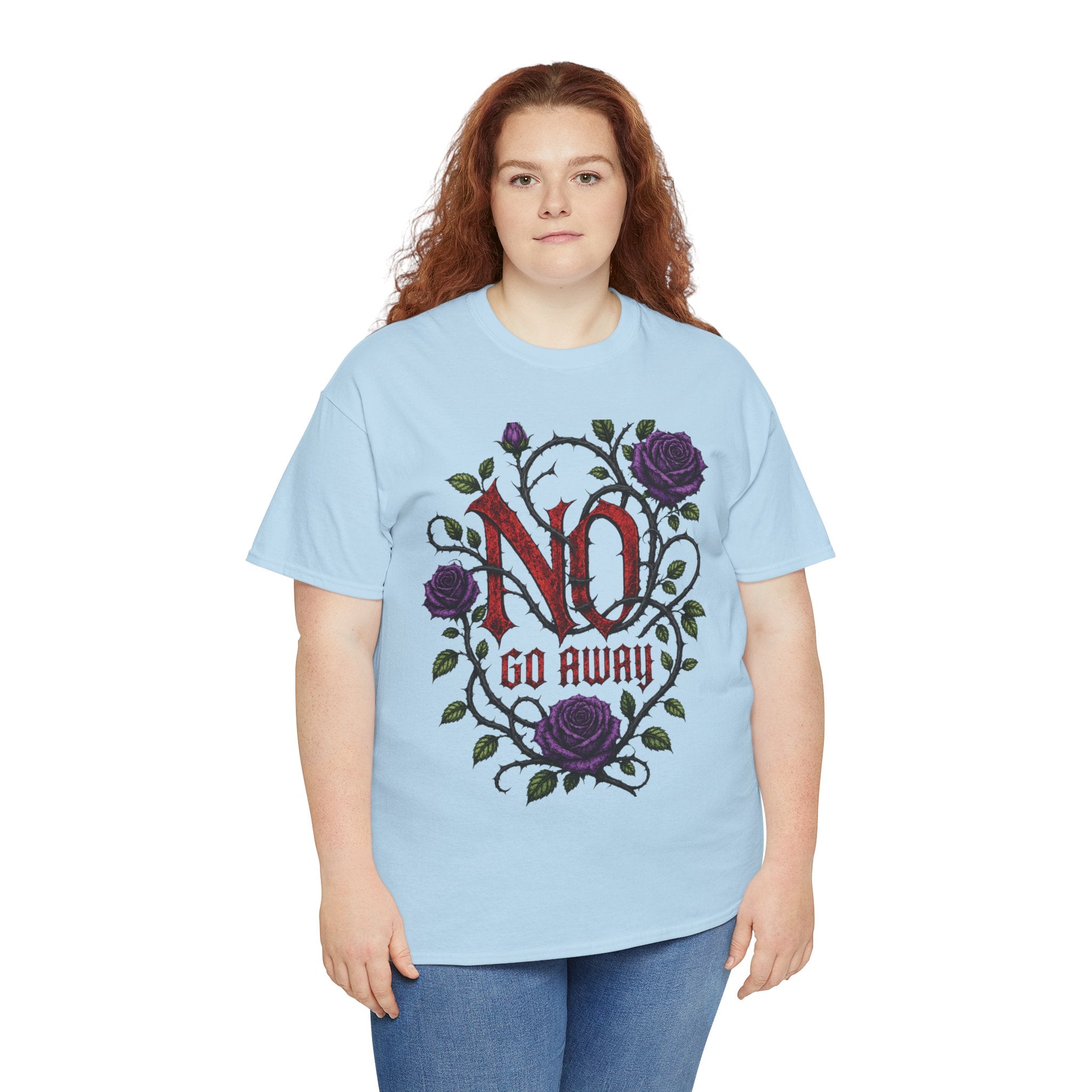 No Go Away T-Shirt | Gothic Purple Roses, Dark Floral Typography
